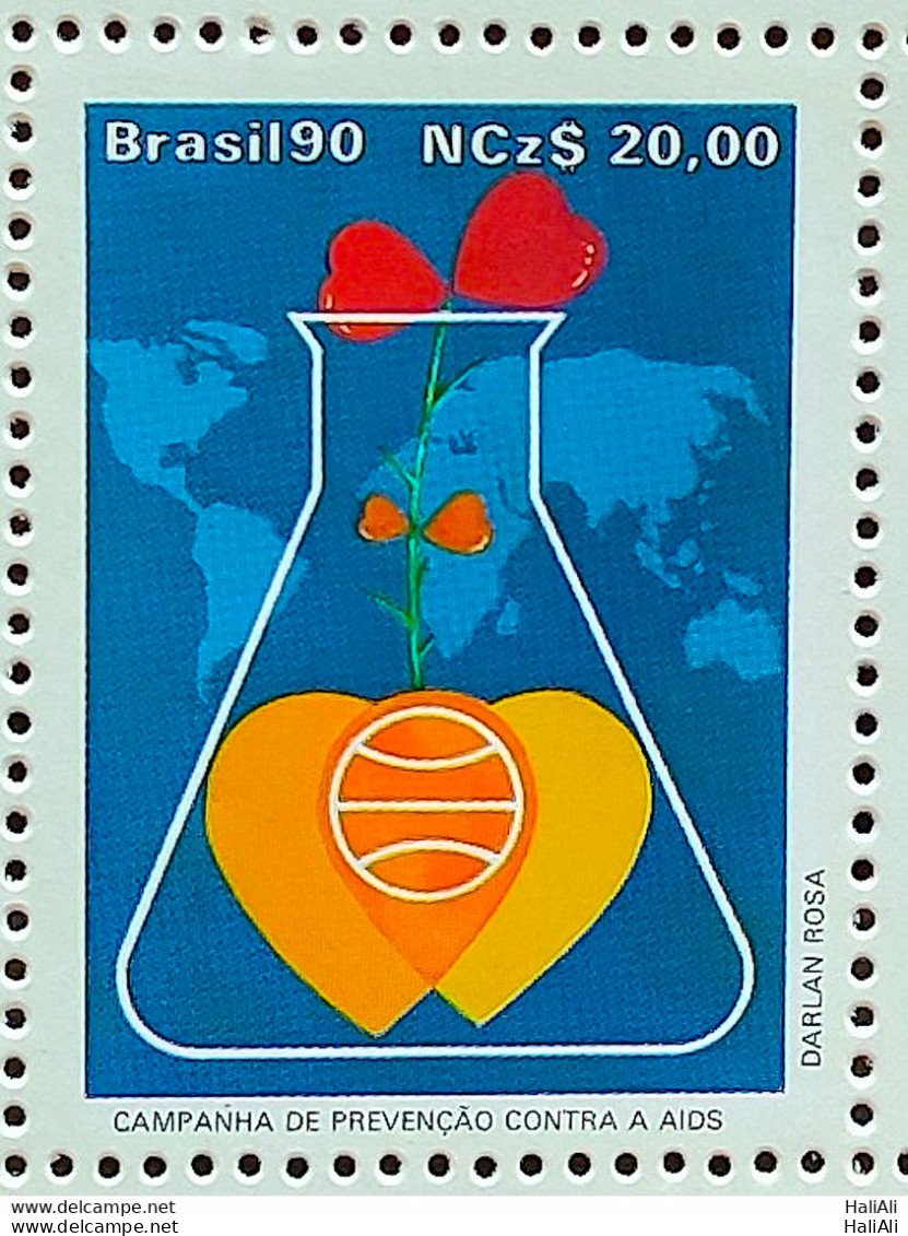 C 1676 BRAZIL STAMP PREVENATION AGAINST AIDS HEART MAP 1990 - Ungebraucht