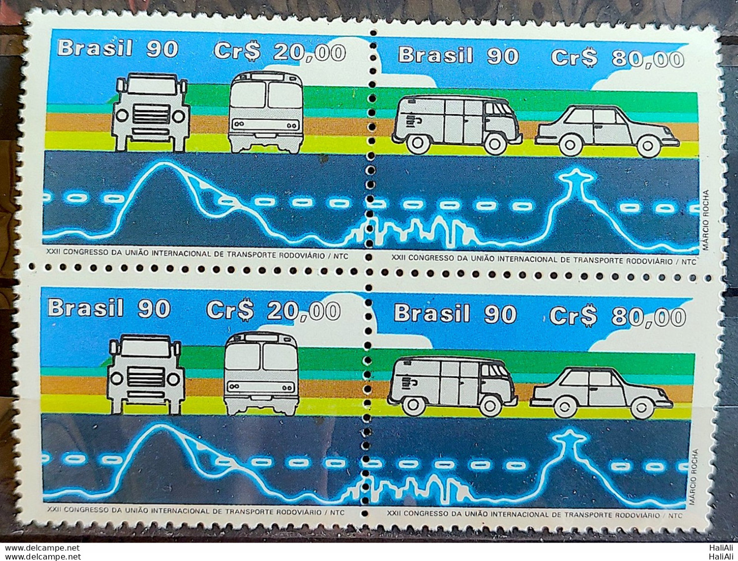 C 1681 Brazil Stamp International Transport Congress Truck Bus Car Rio De Janeiro 1990 Block Of 4 - Ungebraucht