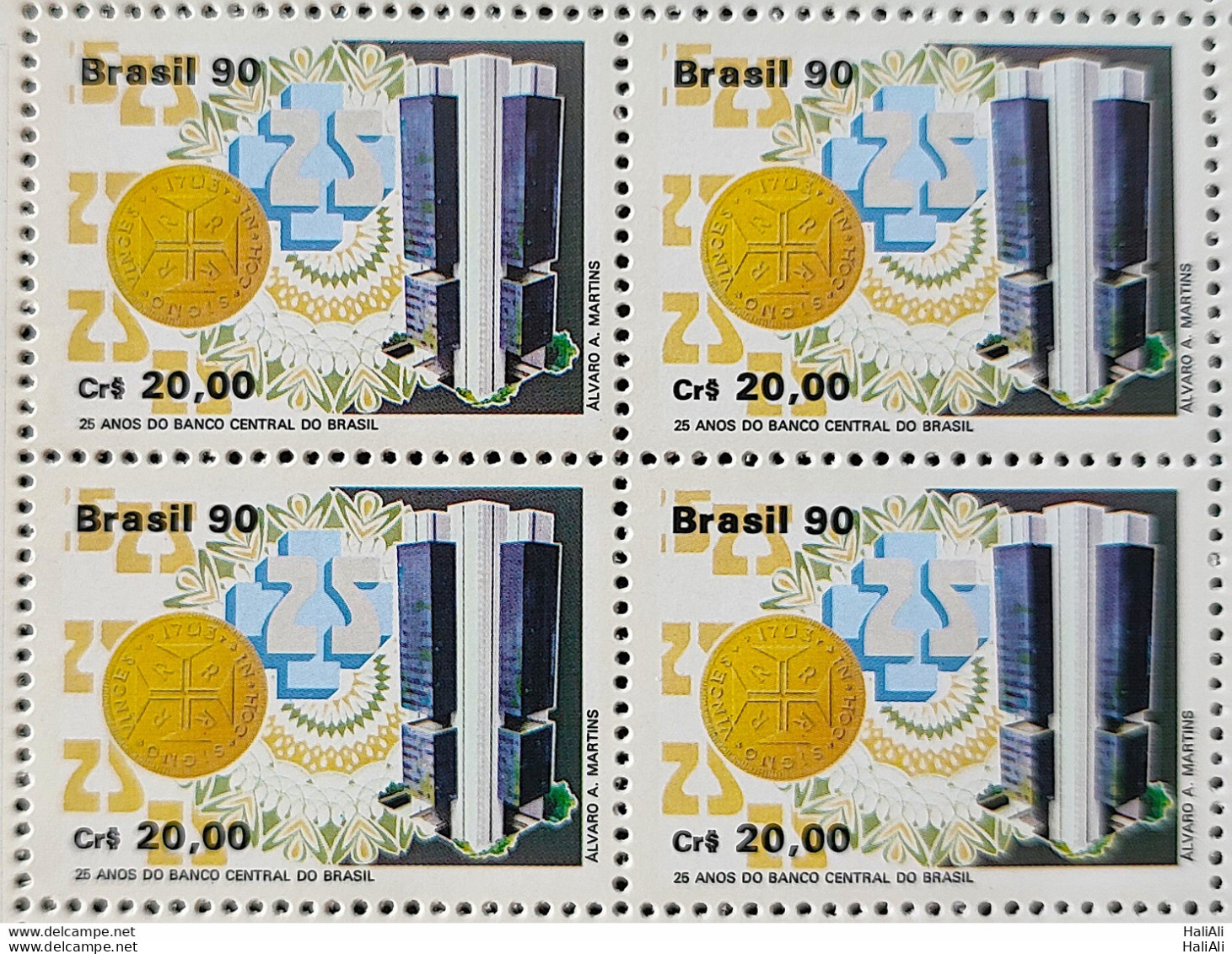 C 1675 Brazil Stamp 25 Years Central Bank Economy 1990 Block Of 4 - Nuevos