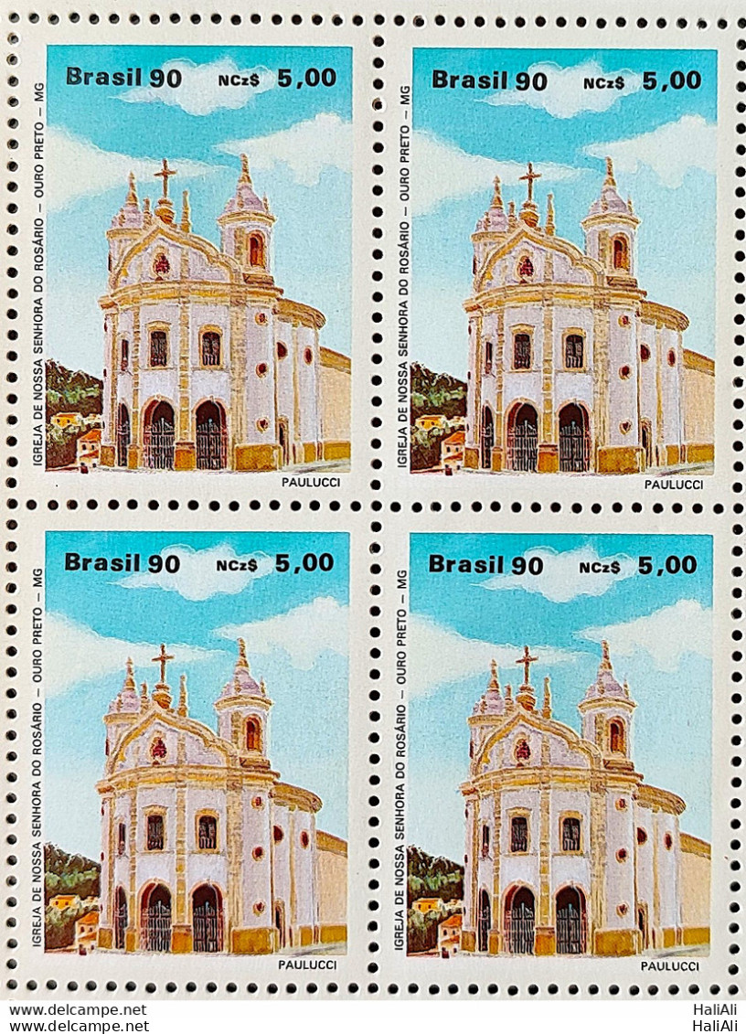 C 1669 Brazil Stamp Religious Architecture Religion Church Our Lady Of Rosario Ouro Black MG 1990 Block Of 4 - Unused Stamps