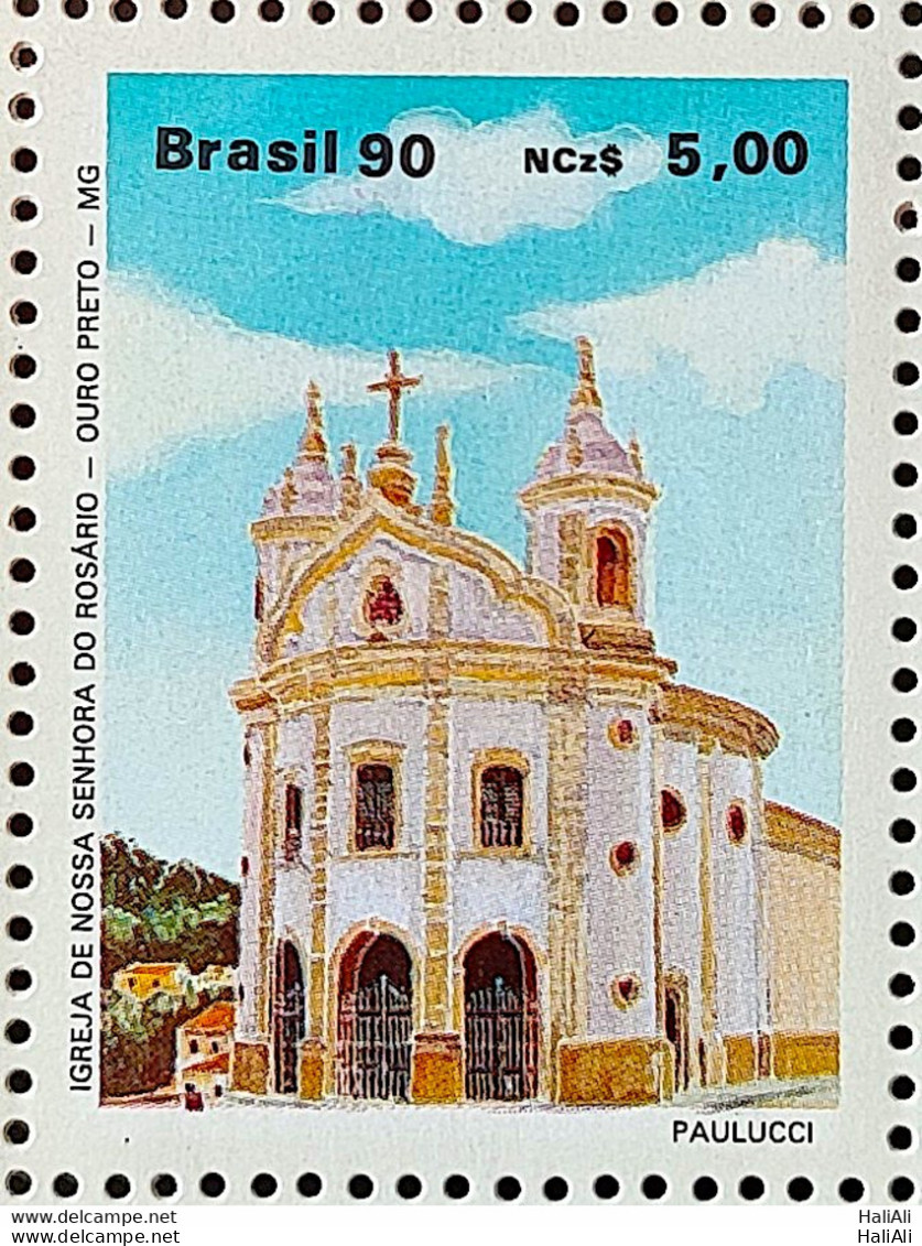 C 1669 Brazil Stamp Religious Architecture Religion Church Our Lady Of Rosario Ouro Black MG 1990 - Ongebruikt