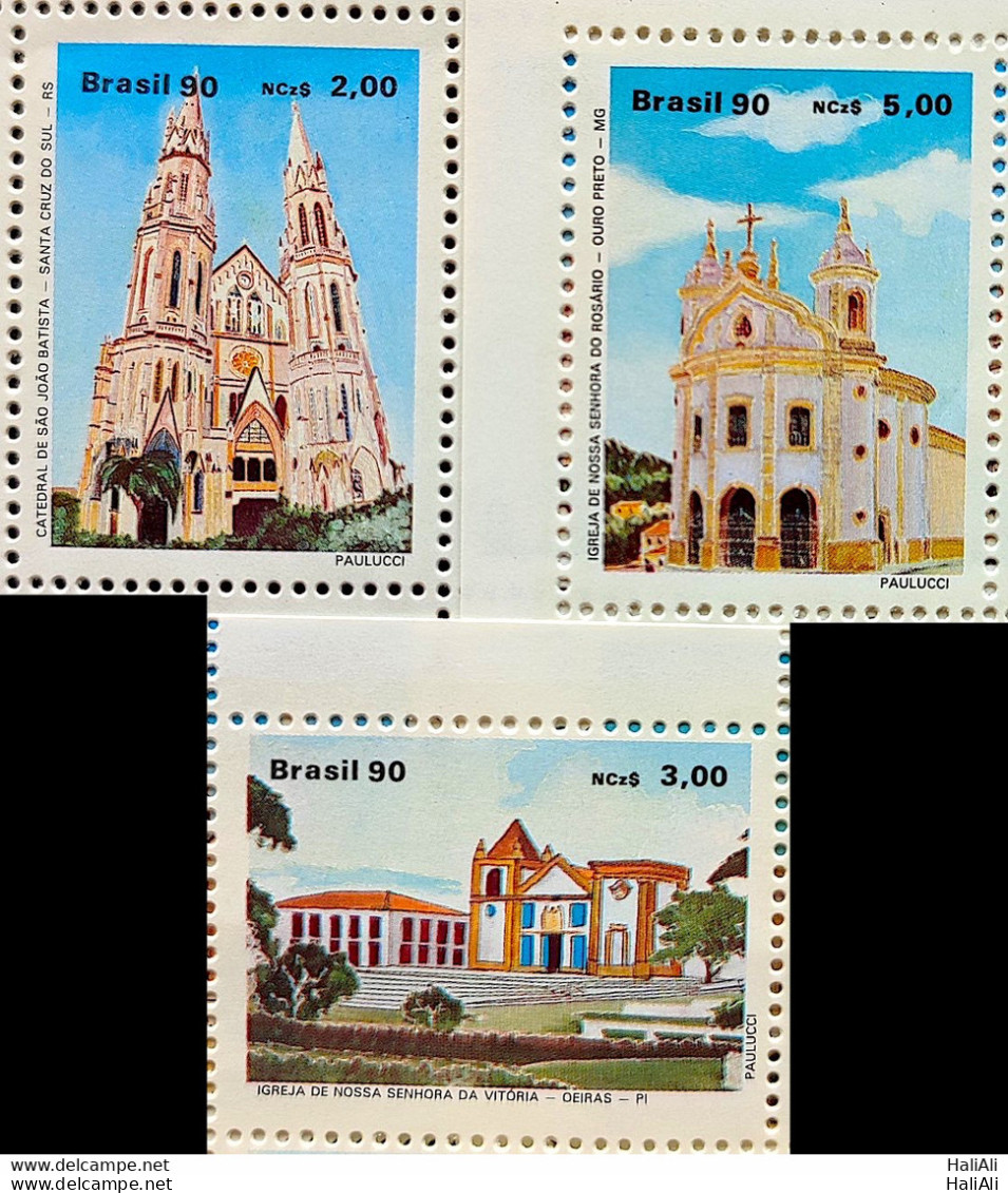 C 1667 Brazil Stamp Religious Architecture Religion Church Cathedral 1990 Complete Series - Unused Stamps