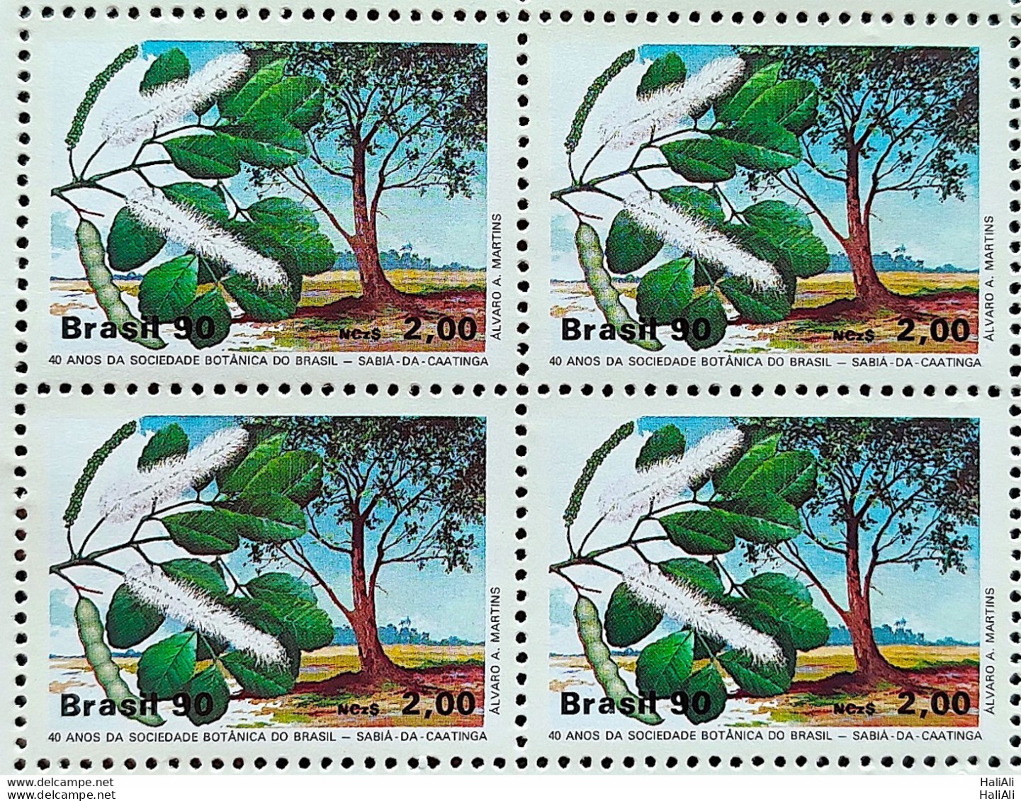 C 1665 Brazil Stamp 40 Years Of The Botanical Society Sabiá Da Caatinga 1990 Block Of 4 - Ungebraucht