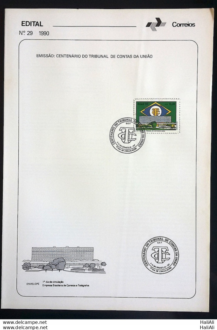 Brochure Brazil Edital 1990 29 Union Court Of Auditors TCU With Stamp CPD DF Brasilia - Covers & Documents