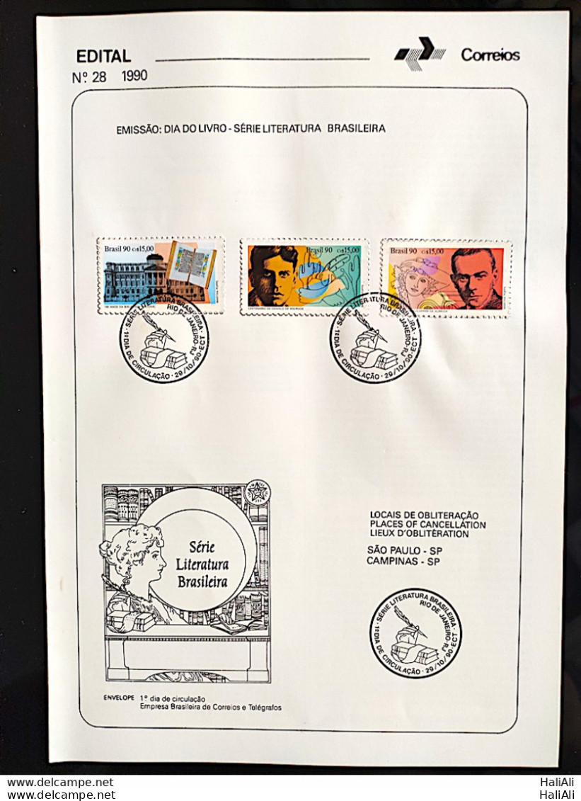 Brochure Brazil Edital 1990 28 Day Book Literature Writer With Stamp CPD RJ - Briefe U. Dokumente