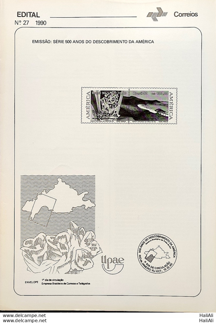 Brochure Brazil Edital 1990 27 Discovery Of America Upaep South Beaches Without Stamp - Briefe U. Dokumente