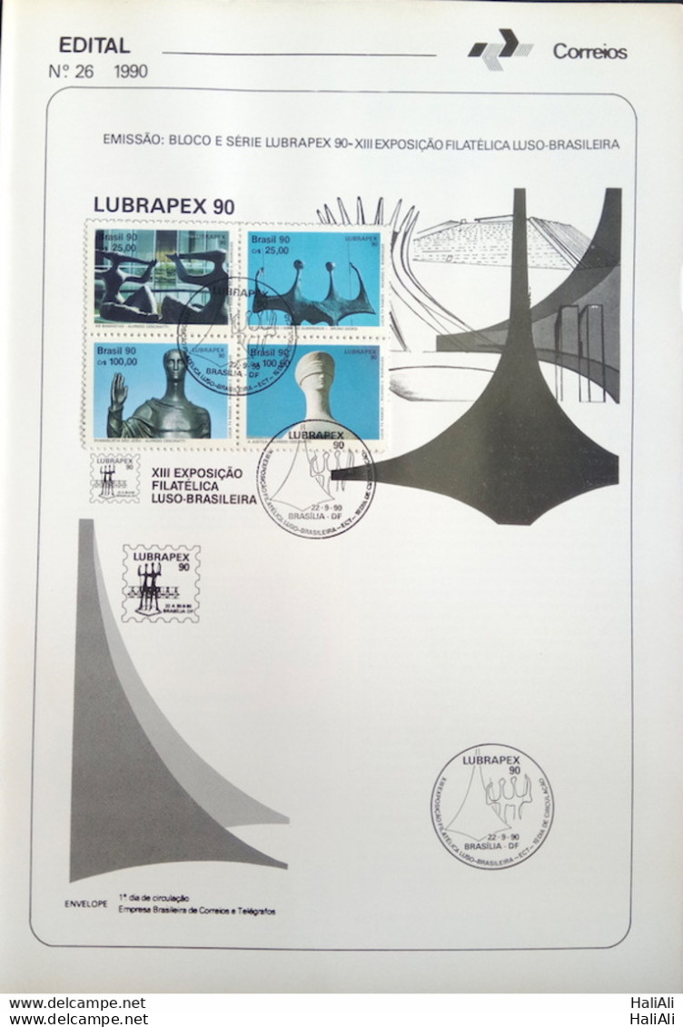 Brochure Brazil Edital 1990 26 LUBRAPEX BRASILIA ART WITH STAMP CBC DF Brasilia - Lettres & Documents