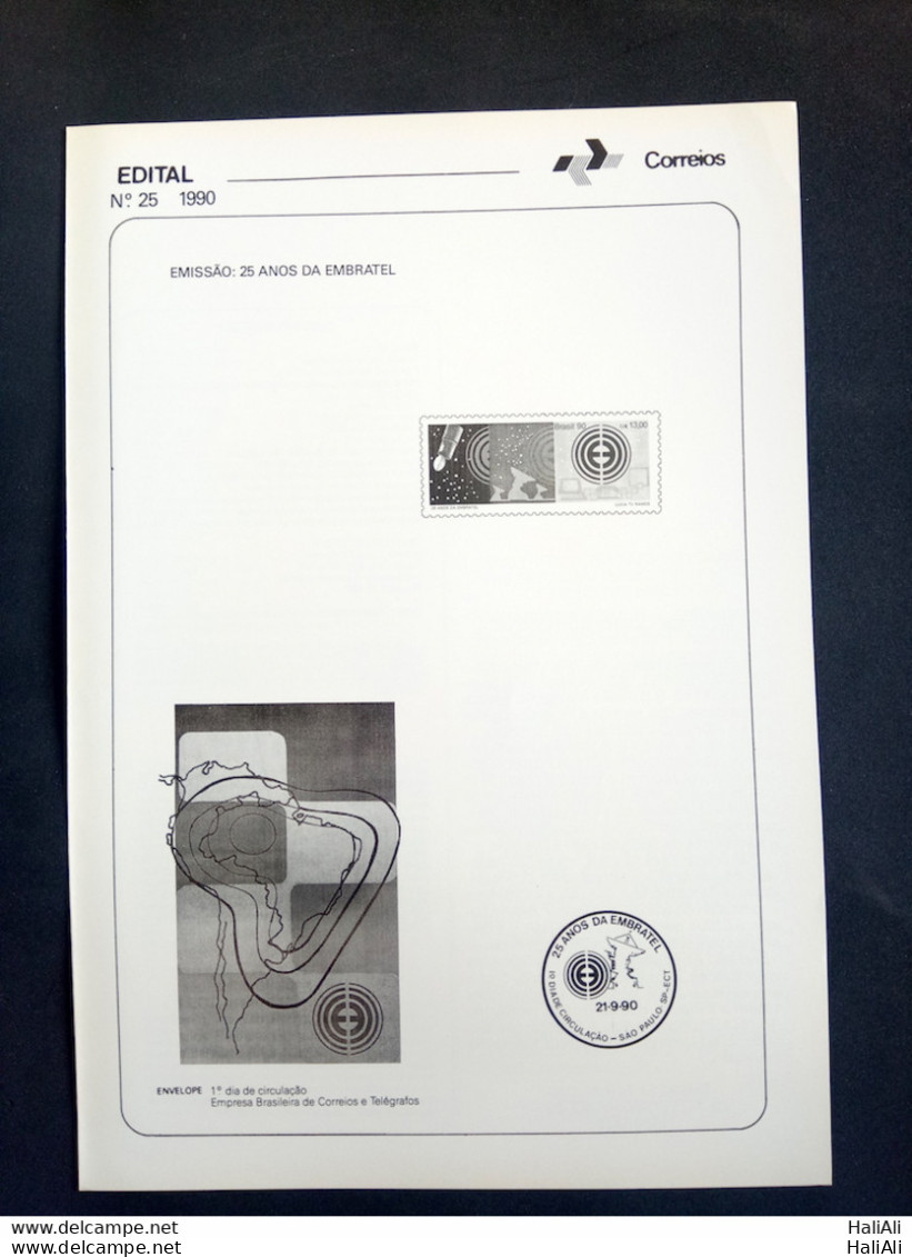Brochure Brazil Edital 1990 25 Embratel Communication Map Without Stamp - Briefe U. Dokumente