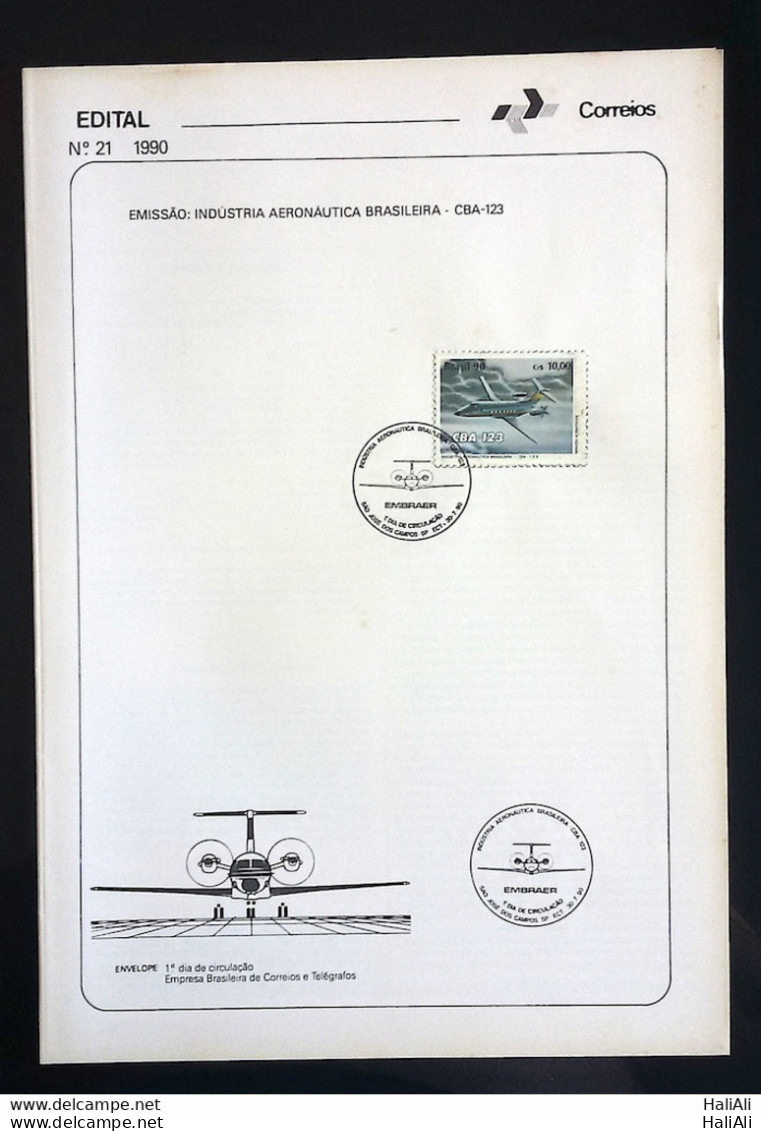 Brochure Brazil Edital 1990 21 Brazilian Aeronautical Industry Airplane CBA 123 With Stamp CPD SP Sao José Dos Campos - Briefe U. Dokumente