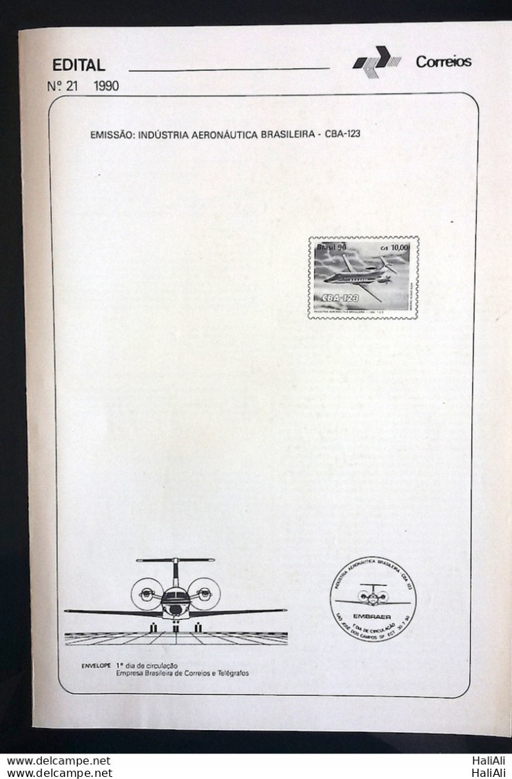 Brochure Brazil Edital 1990 21 Brazilian Aeronautical Industry Airplane CBA 123 Without Stamp - Briefe U. Dokumente