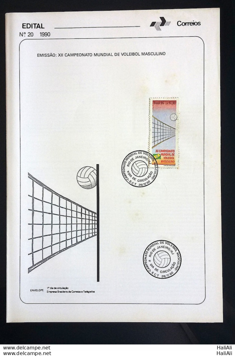 Brochure Brazil Edital 1990 20 World Championship Of Volleyball Sport With Stamp CPD RJ - Brieven En Documenten