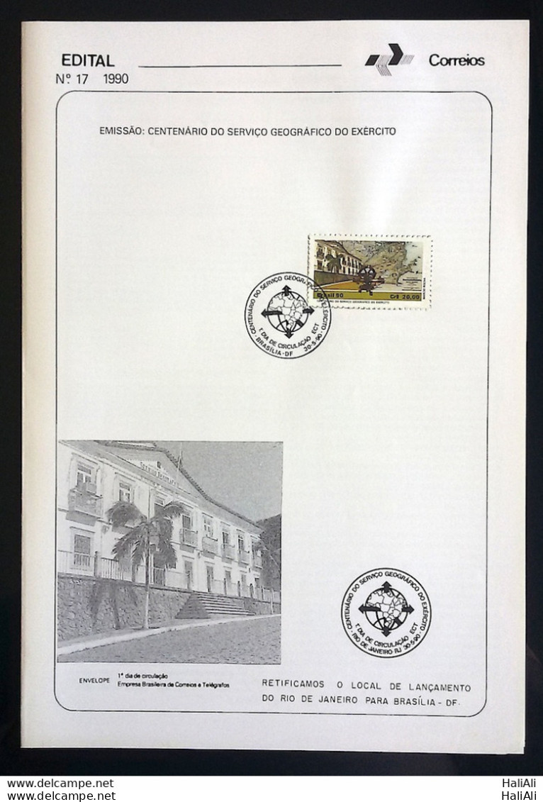 Brochure Brazil Edital 1990 17 Army Geographic Service With Stamp CPD DF Brasilia - Covers & Documents