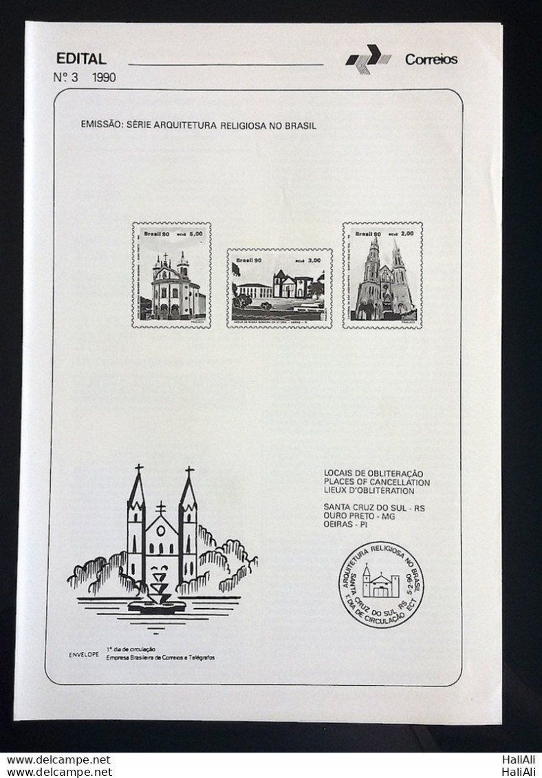 Brochure Brazil Edital 1990 03 Religious Architecture In Brazil Without Stamp - Lettres & Documents