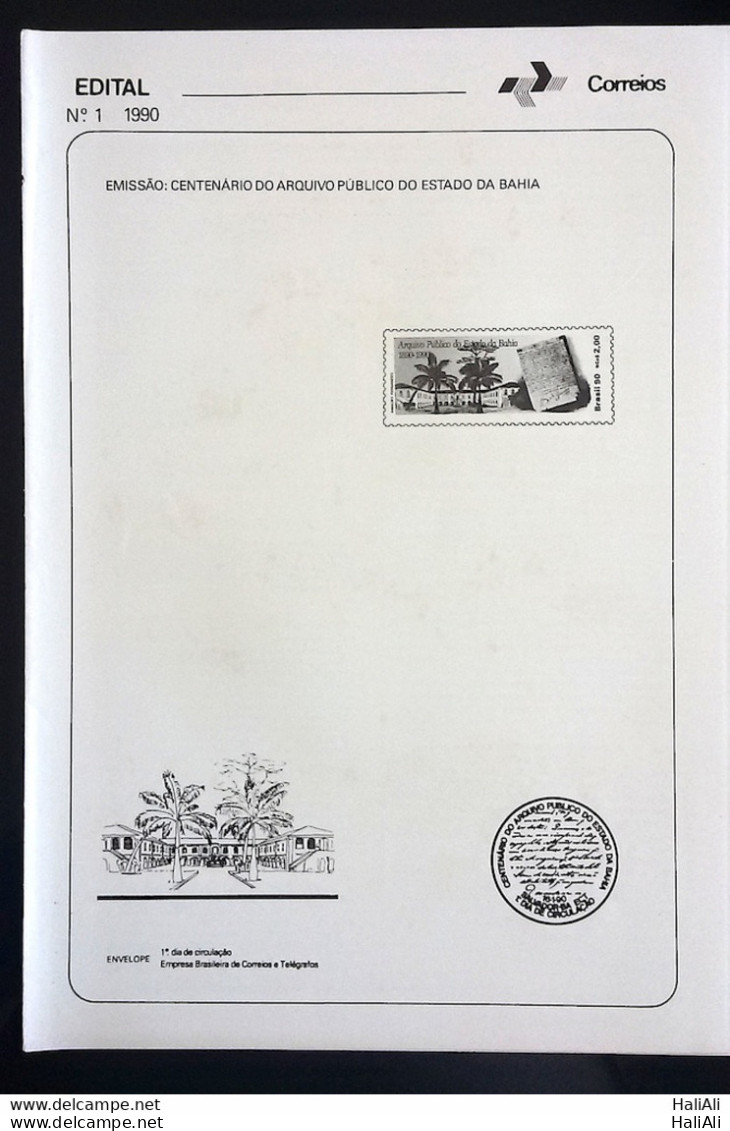 Brochure Brazil Edital 1990 01 Public Archive Bahia Without Stamp - Covers & Documents