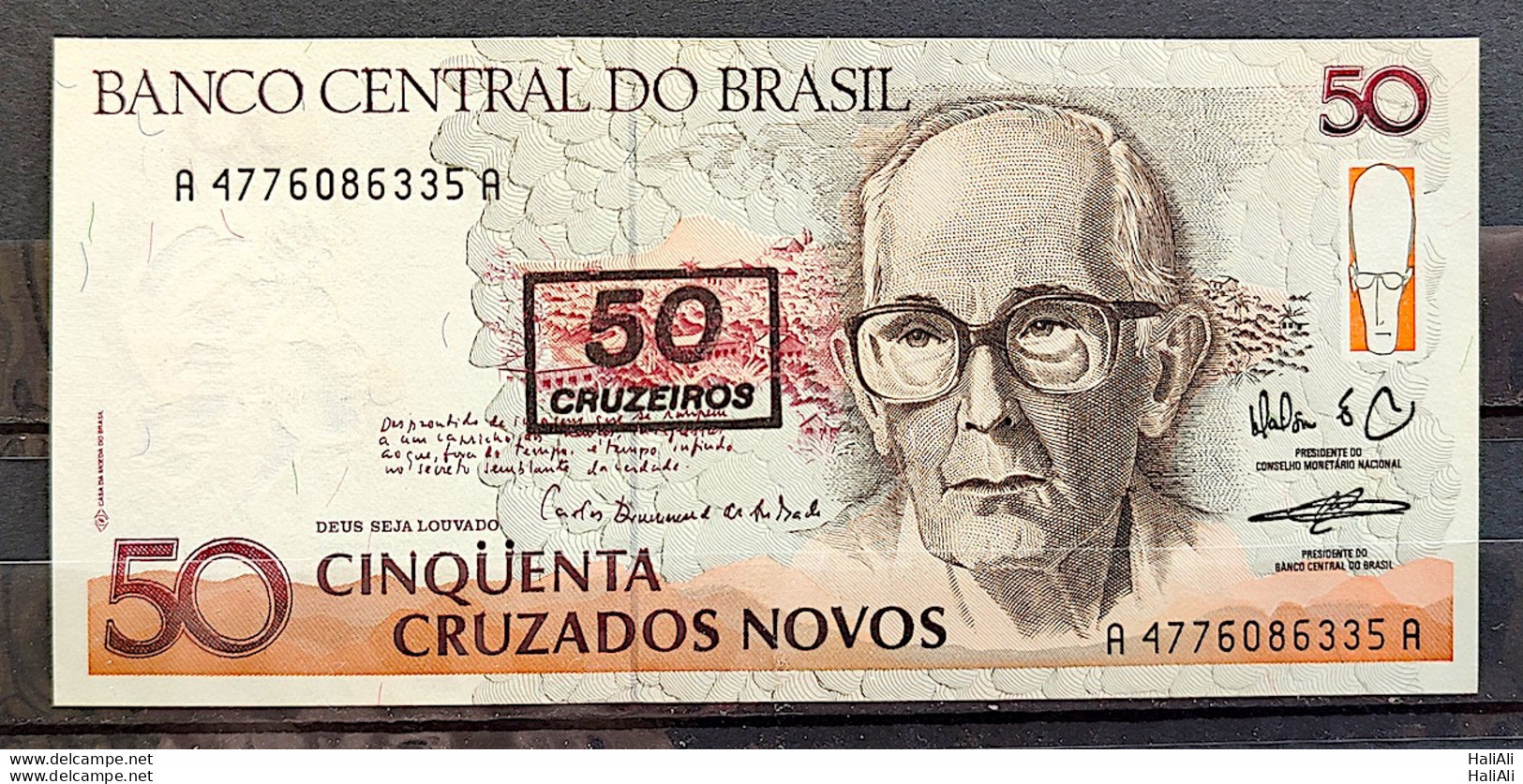 Brazil Banknote C 210 50 Cruzeiros Carlos Drummond De Andrade Literature 1990 Fe 6335 - Brésil