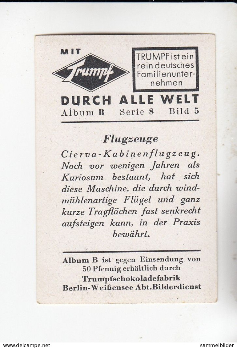 Mit Trumpf Durch Alle Welt  Flugzeuge Cierva Kabinenflugzeug      B Serie 8 #5 Von 1933 - Zigarettenmarken