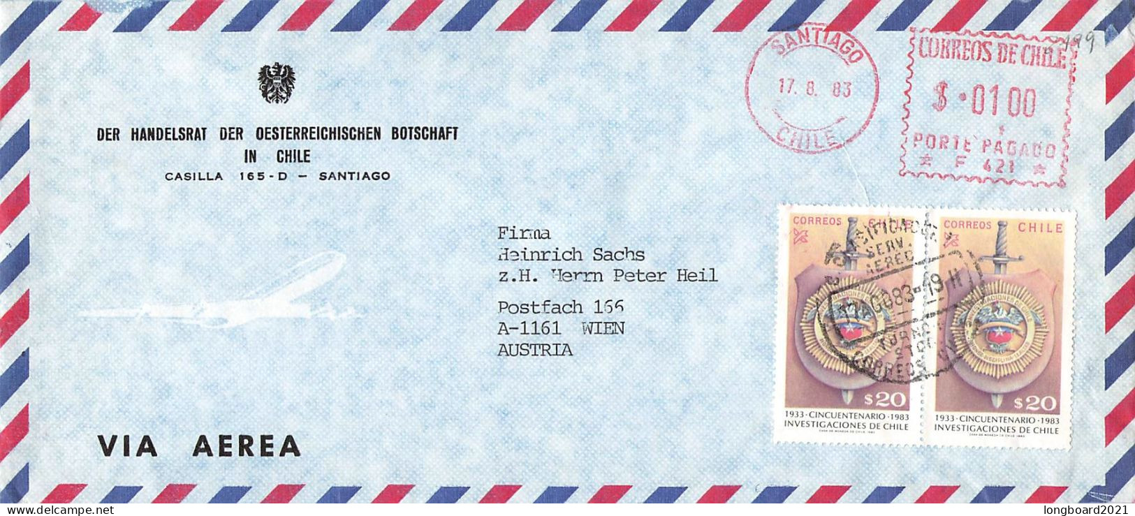 CHILE - AIRMAIL 1983 - WIEN/AT / 6278 - Chile