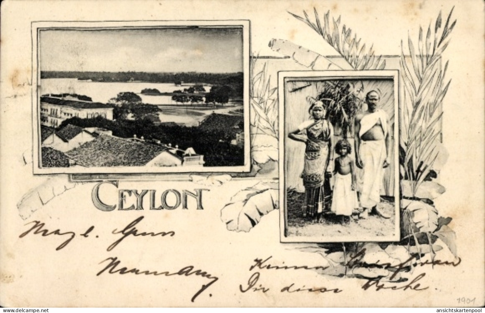 CPA Ceylon Sri Lanka, Einheimische, Familienbild, Gesamtansicht Einer Ortschaft - Sri Lanka (Ceylon)