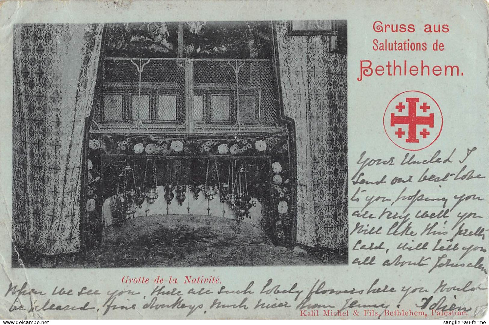 CPA / PALESTINE / GRUSS AUS / SALUTATIONS DE BETHLEHEM / GROTTE DE LA NATIVITE / Cpa Précurseur - Palestina