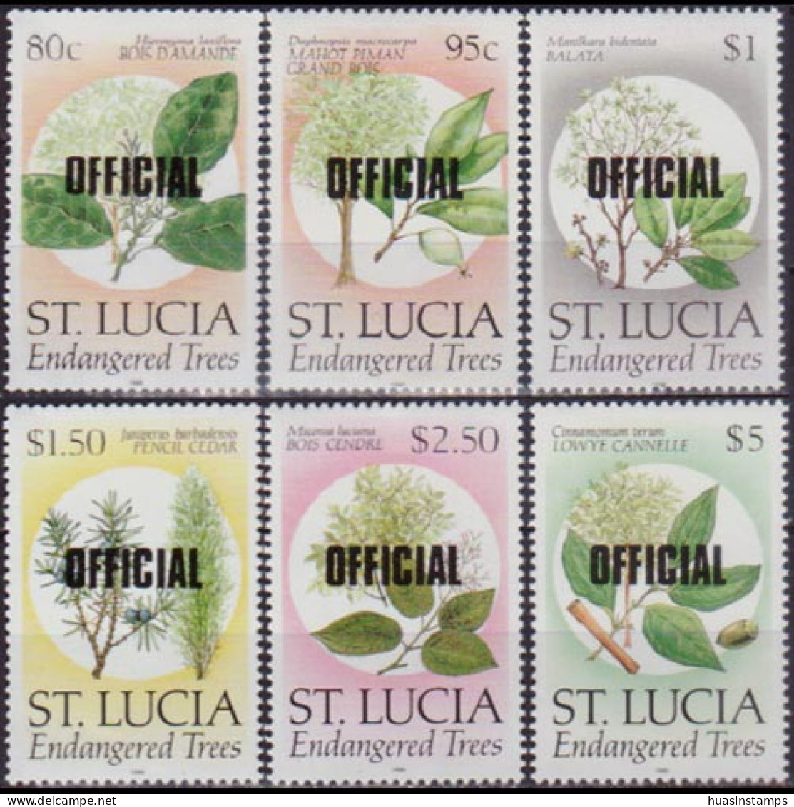 ST.LUCIA 1985 - Scott# O33-8 Endang.Trees Opt. 80c-$5 MNH - St.Lucie (1979-...)