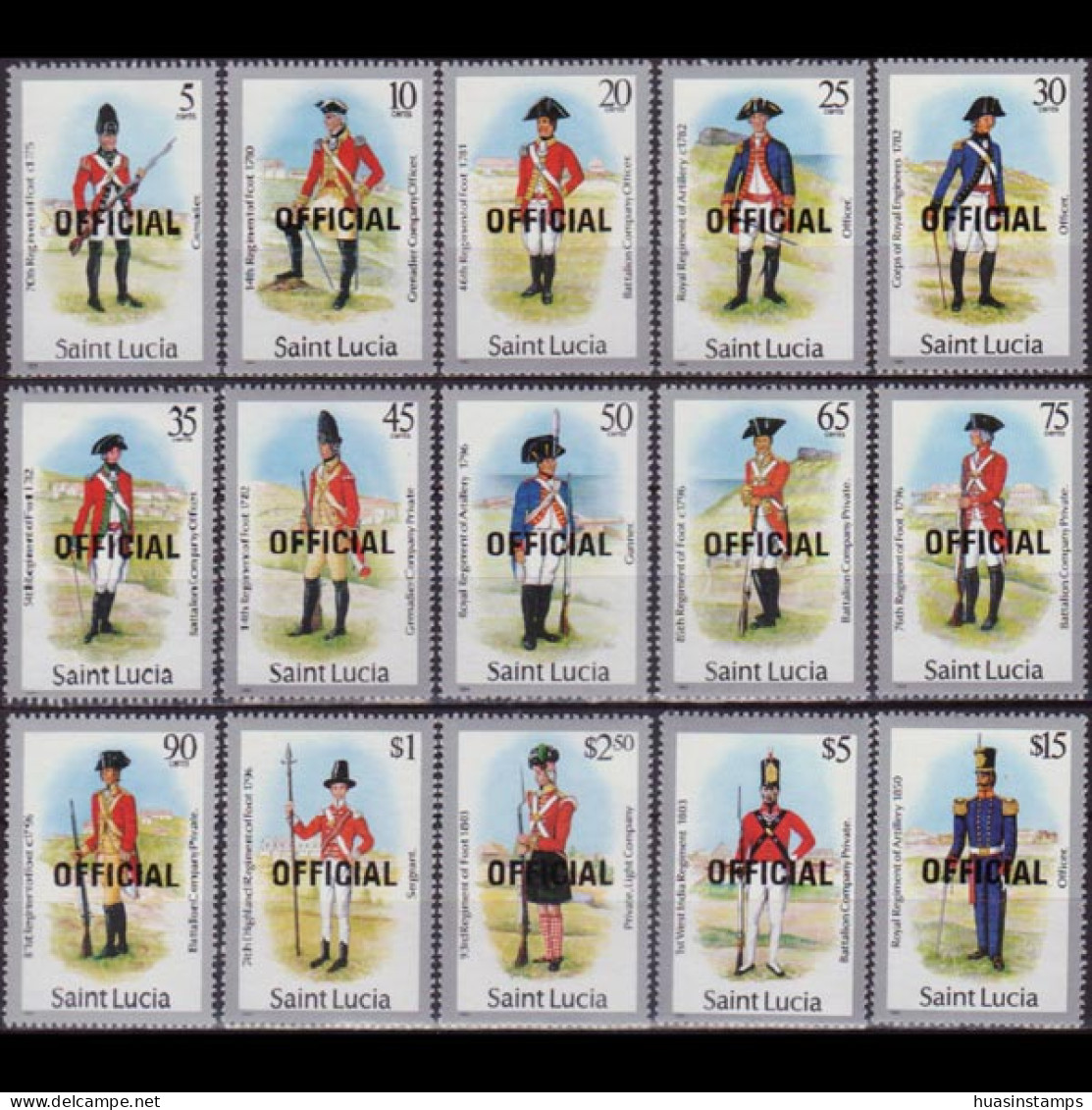 ST.LUCIA 1985 - #O13-27 Mil.Unifrom Opt. Set Of 15 MNH - St.Lucia (1979-...)