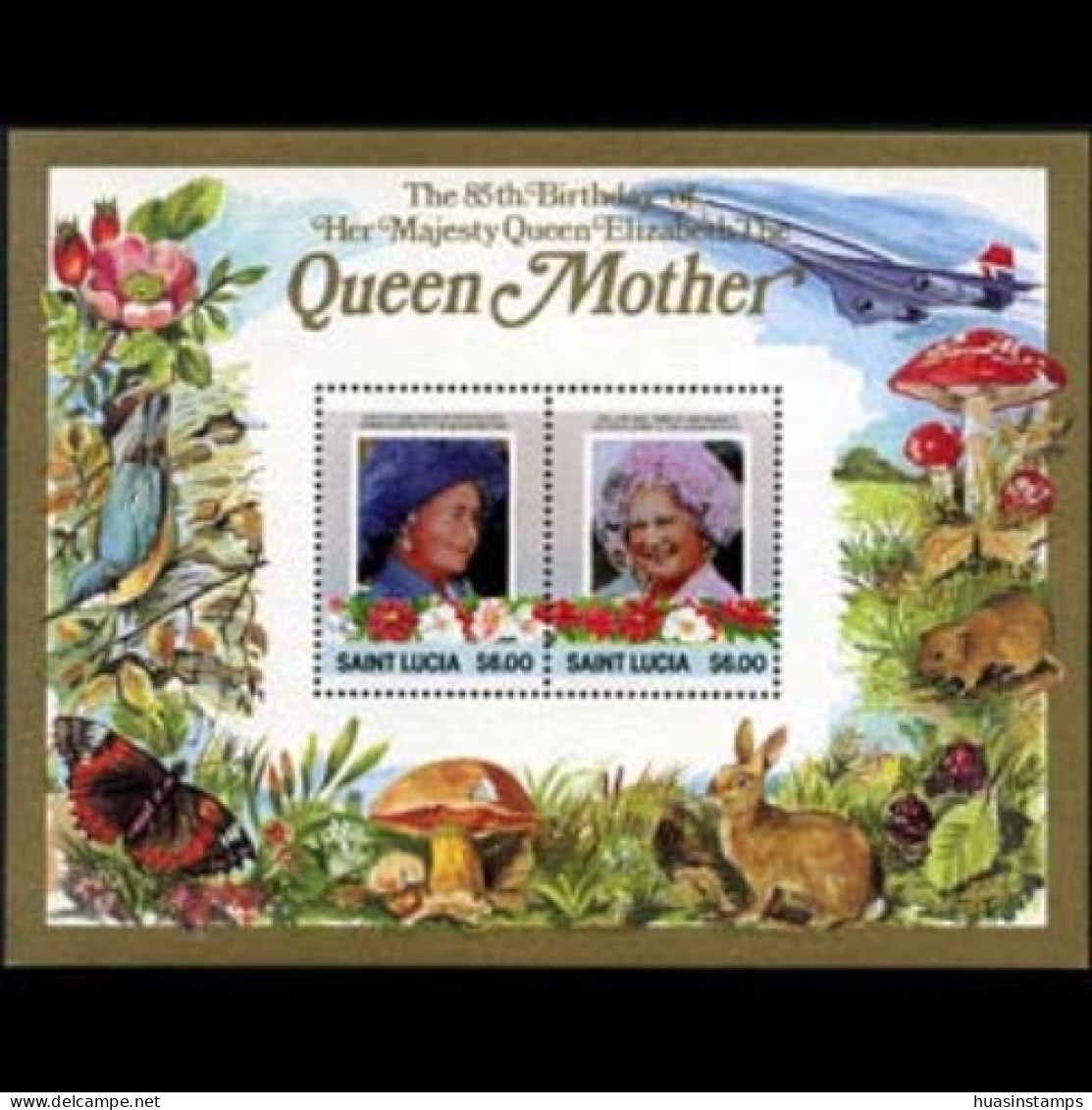 ST.LUCIA 1985 - Scott# 788 S/S Queen Mother $6 MNH - St.Lucia (1979-...)