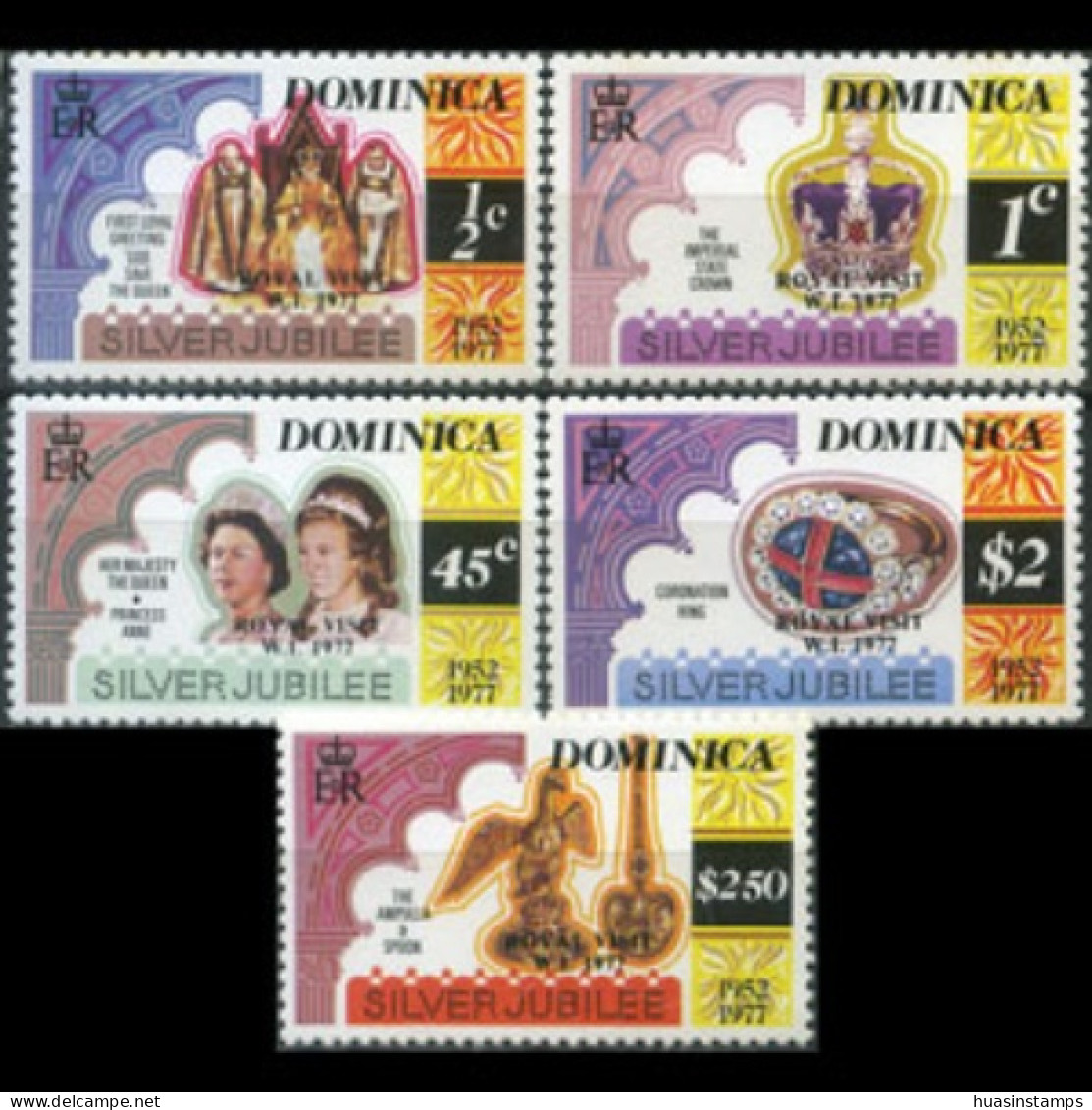 DOMINICA 1977 - Scott# 549-53 Royal Visit Opt. Set Of 5 MNH - Dominique (1978-...)