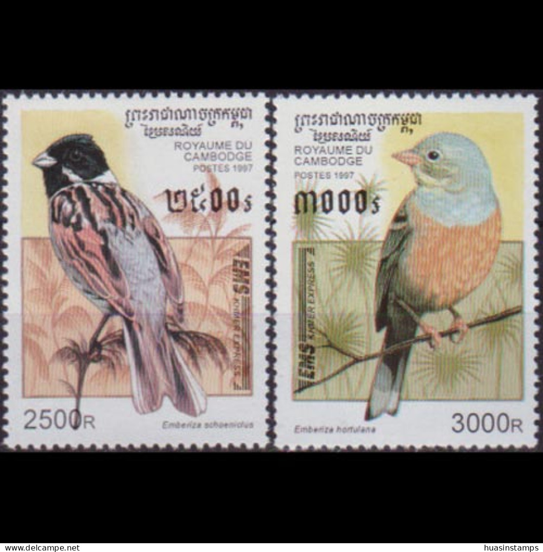 CAMBODIA 1997 - Scott# 1602-3 Birds 2500-3000r MNH - Cambodge
