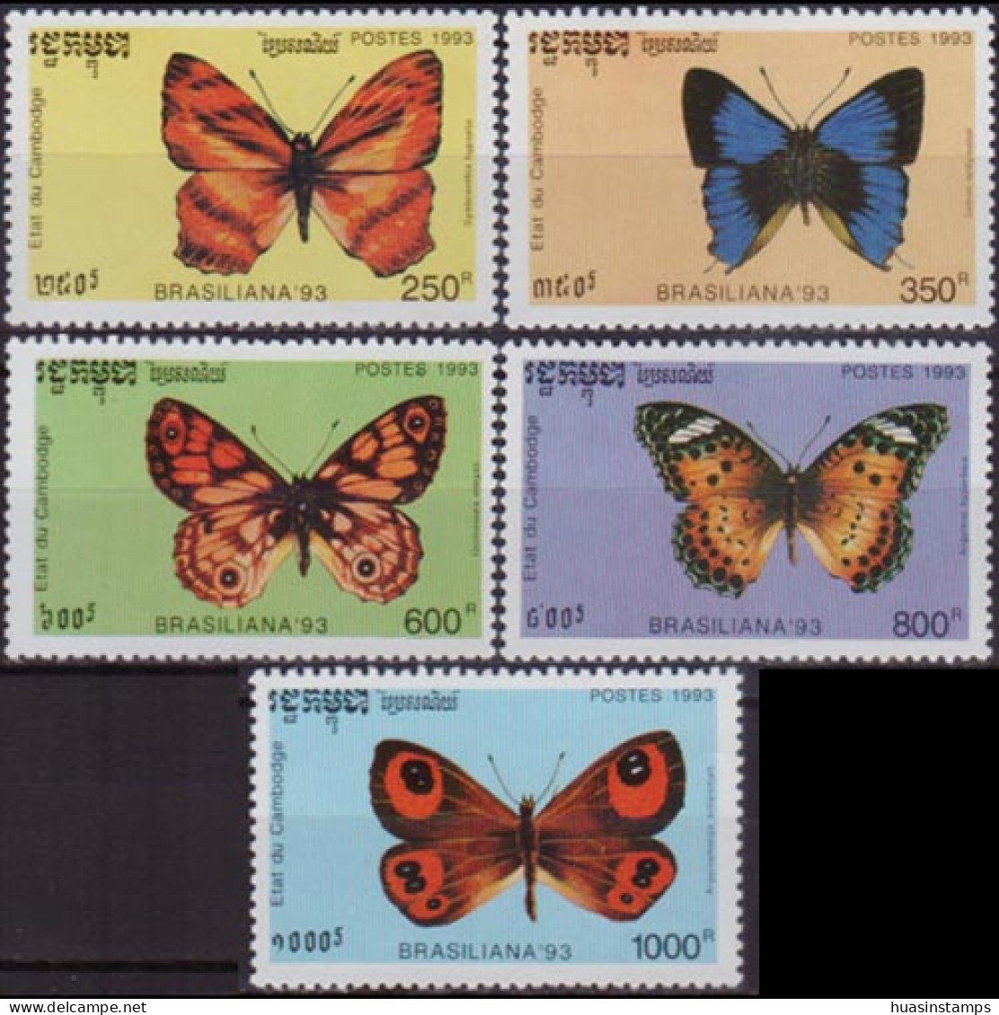 CAMBODIA 1993 - Scott# 1278-82 Butterflies Set Of 5 MNH - Camboya