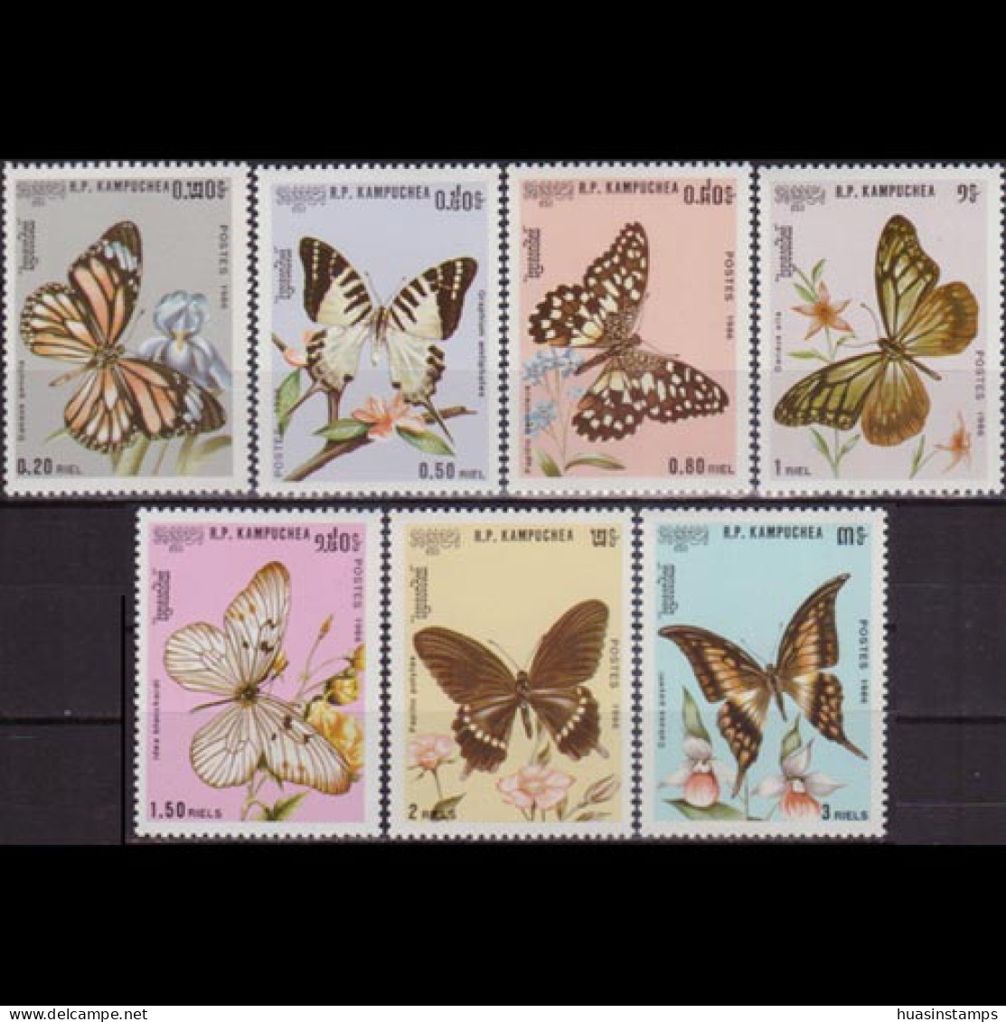 CAMBODIA 1986 - Scott# 691-7 Butterflies Set Of 7 MNH - Camboya