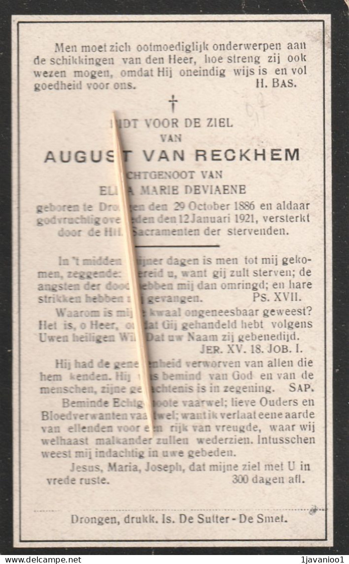 Drongen, 1921,August Van Reckem, Deviaene - Devotion Images