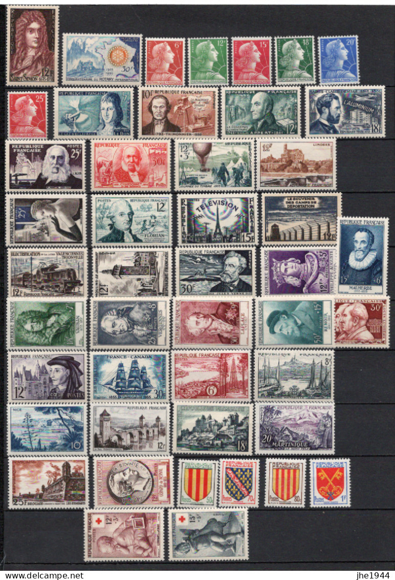 France Année Compléte 1955 N° 1008 à 1049 Neufs ** Soit 46 Timbres - 1950-1959