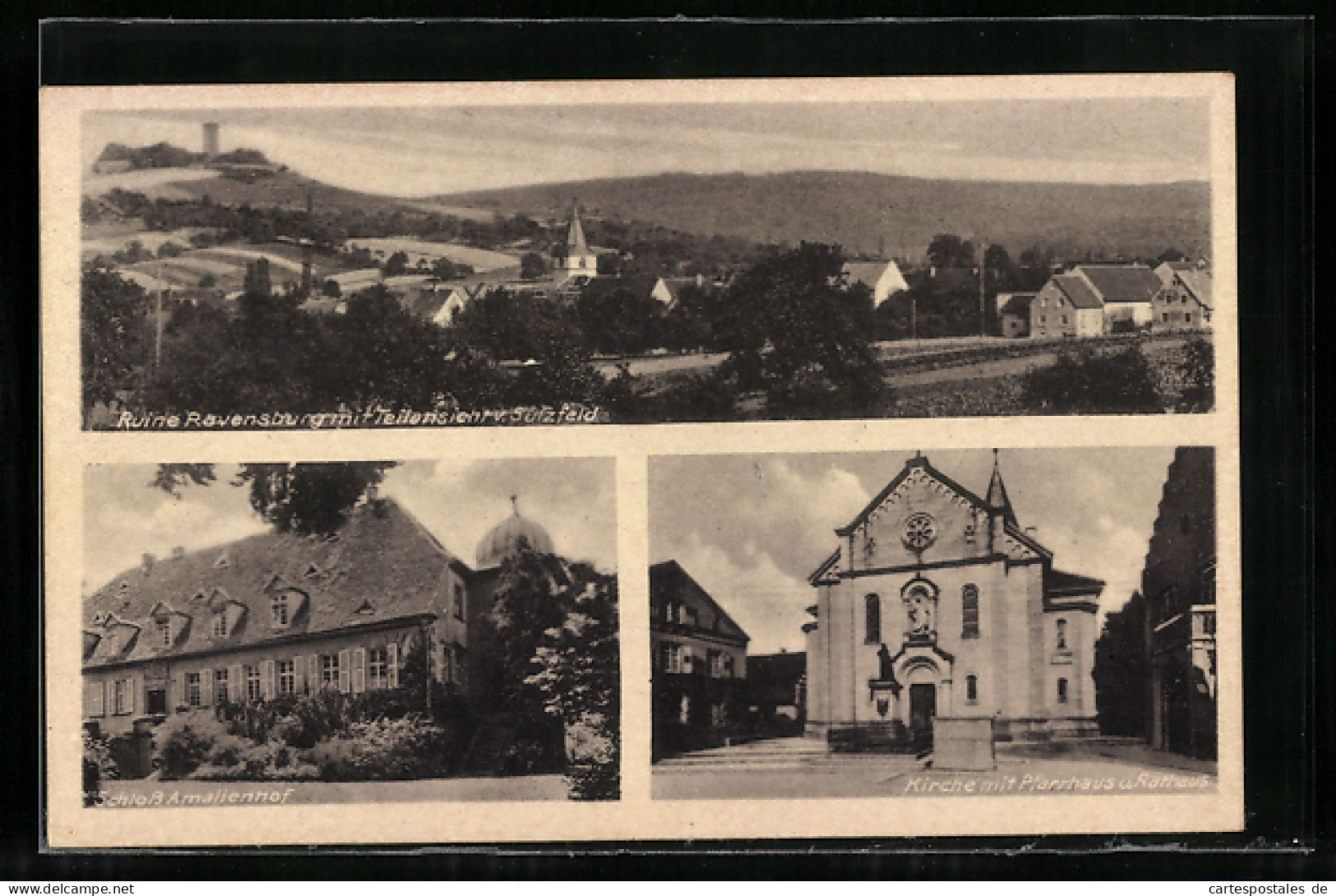 AK Sulzfeld / Baden, Ruine Ravensburg, Schloss Amalienhof, Kirche Mit Pfarrhaus Und Rathaus  - Ravensburg