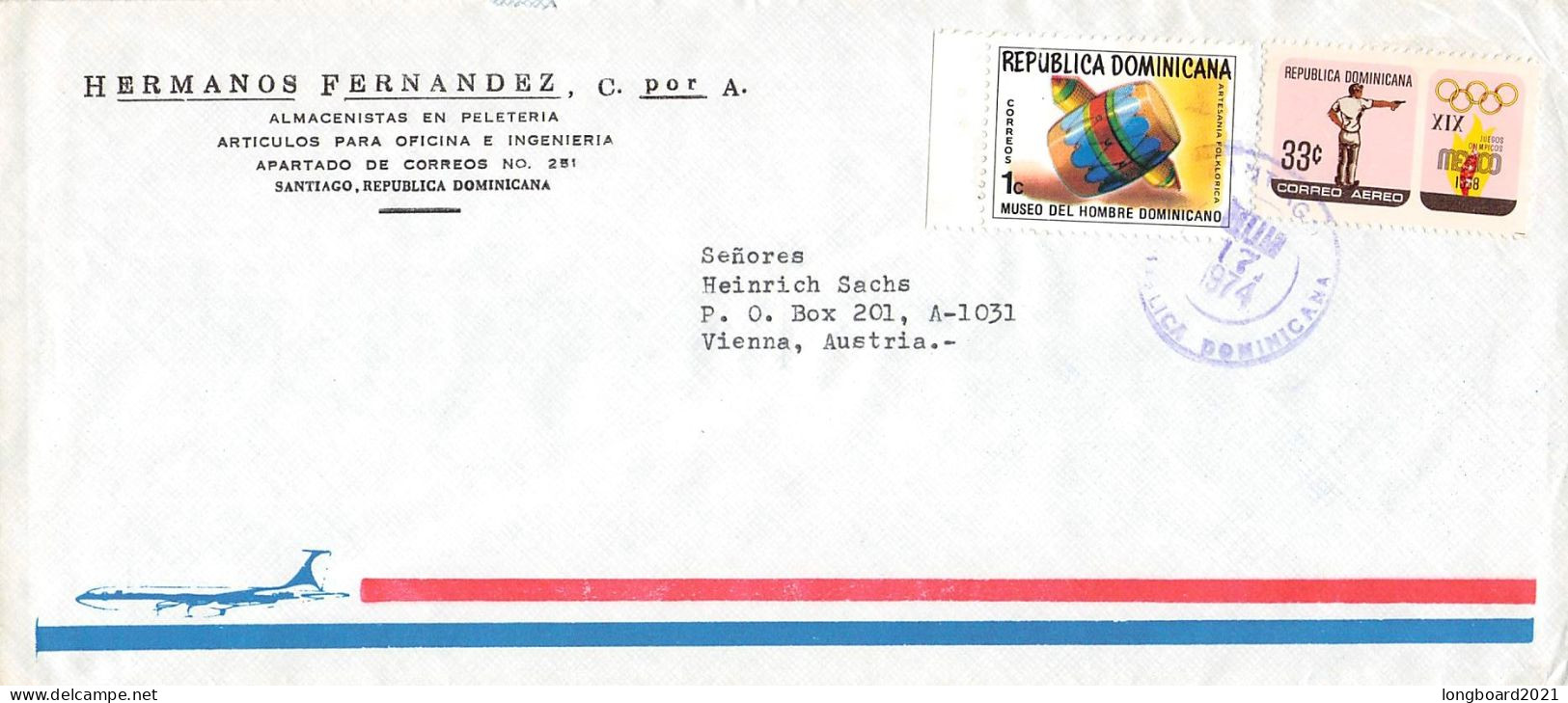 DOMINICAN REP - AIRMAIL 1974 - WIEN/AT / 6282 - Dominicaanse Republiek