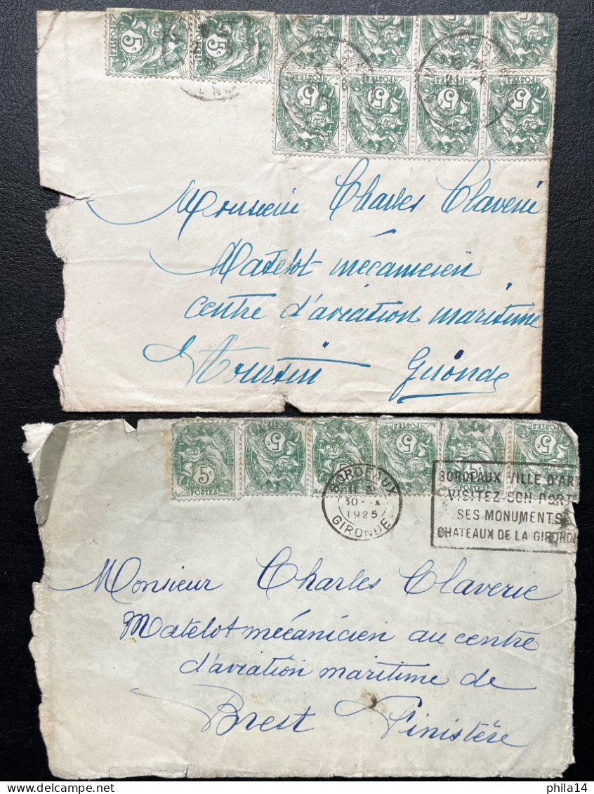 SP FRANCE ENVELOPPE + 1 DEVANT / 5c VERT TYPE BLANC / MONSEGUR & BORDEAUX POUR HOURTIN & BREST / 1926 1925 - 1921-1960: Moderne