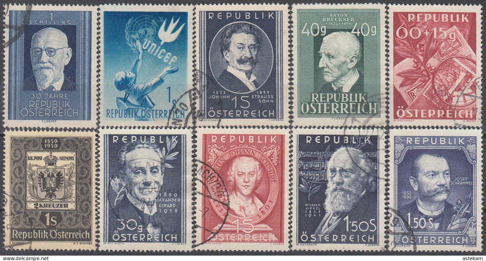 AUSTRIA 1948-1952, TEN COMPLETE USED STAMPS With GOOD QUALITY - Oblitérés