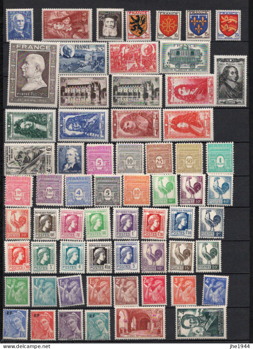 France Année Compléte 1944 N° 599 à 668 Neufs ** Soit 70 Timbres - 1940-1949