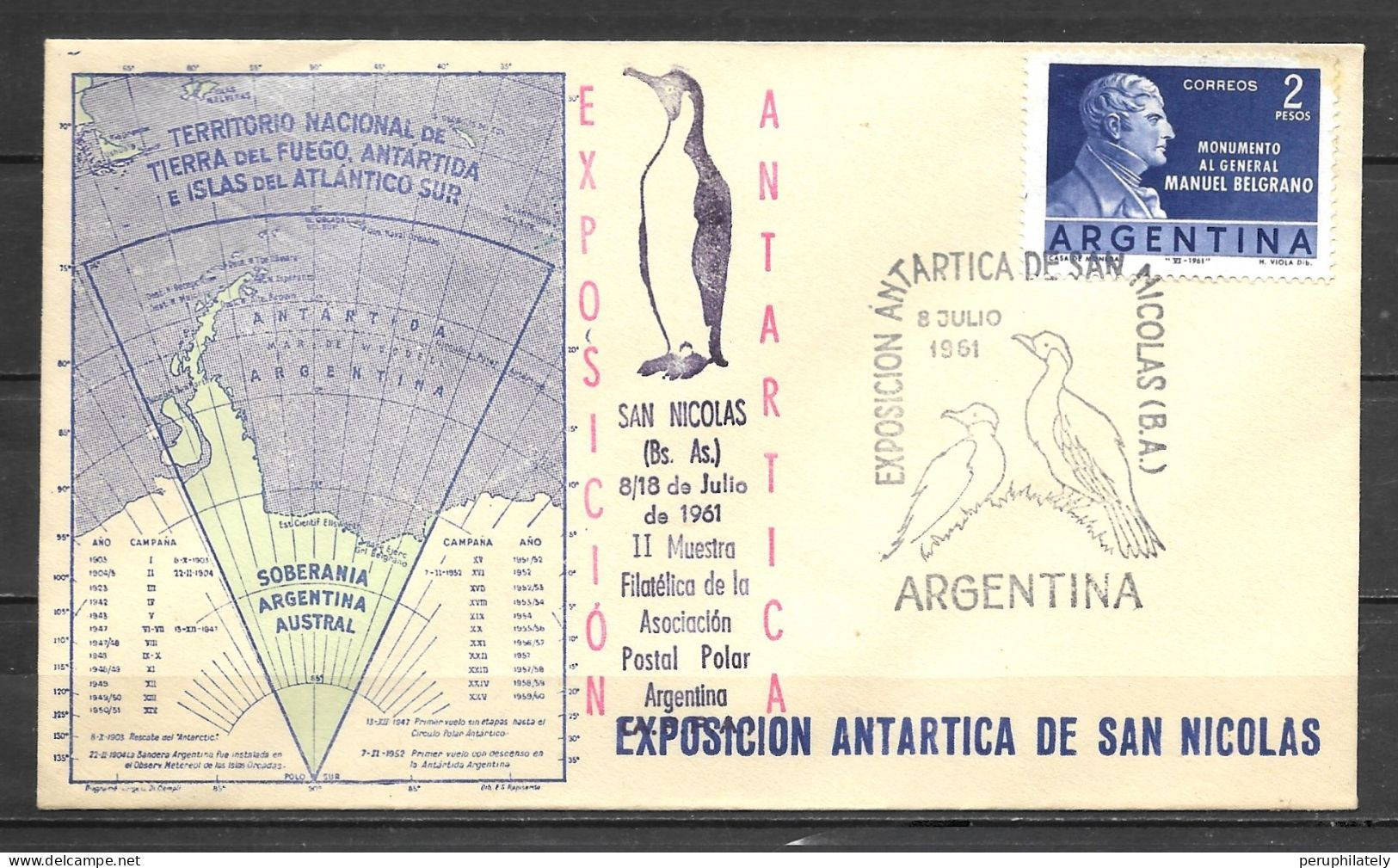 Argentina 1961 , Antarctic Expo San Nicolas , Peguin Mark And Cancellation - Andere & Zonder Classificatie