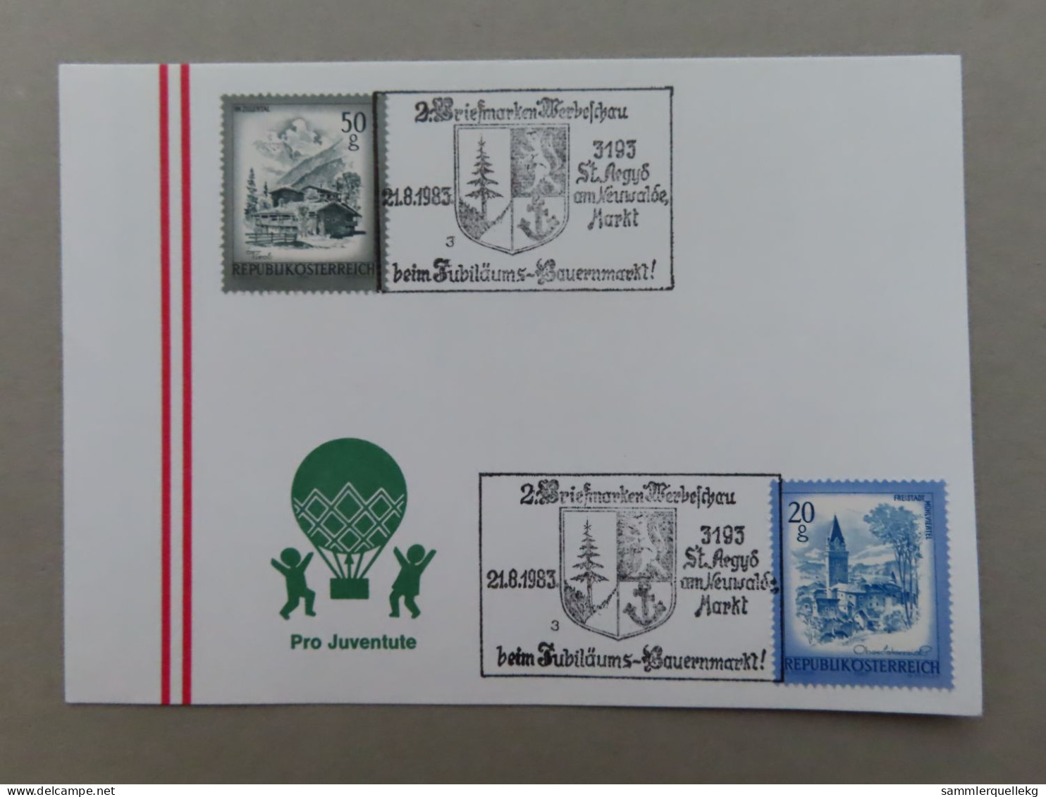 Österreich Pro Juventute - Mit Sonderstempel 21. 8. 1983 St. Aegyd Am Neuwald, Markt, 2. Briefmarken Werbeschau (Nr.854) - Otros & Sin Clasificación