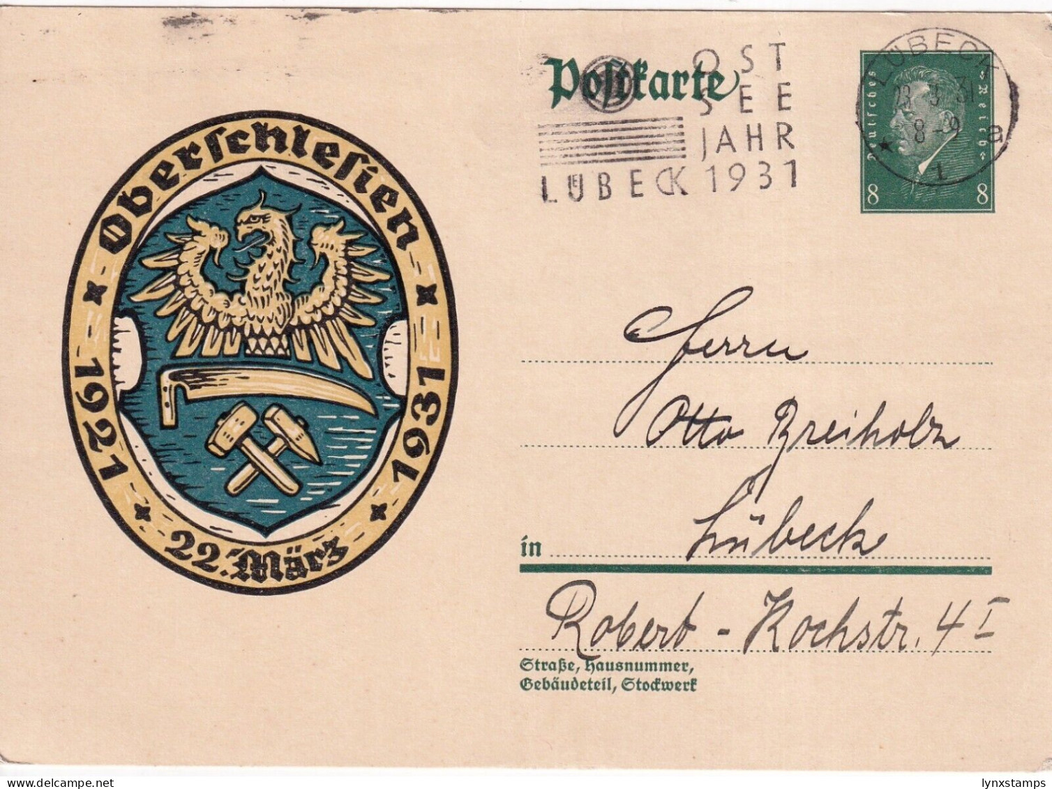 G018 Germany Luebeck 1931 Stationery Firma Robert Moede Terra-Asia - Briefkaarten