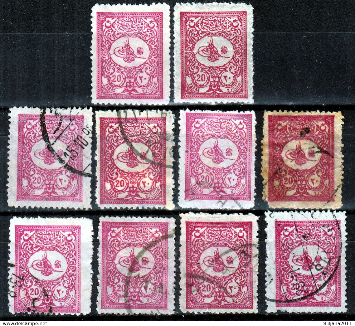 ⁕ Turkey 1901-1905 ⁕ Tughra Of Abdul Hamid II. / Coat Of Arms / Foreign Post 20 Pa. Mi.102 ⁕ 8v Used + 2v Unused Shades - Oblitérés