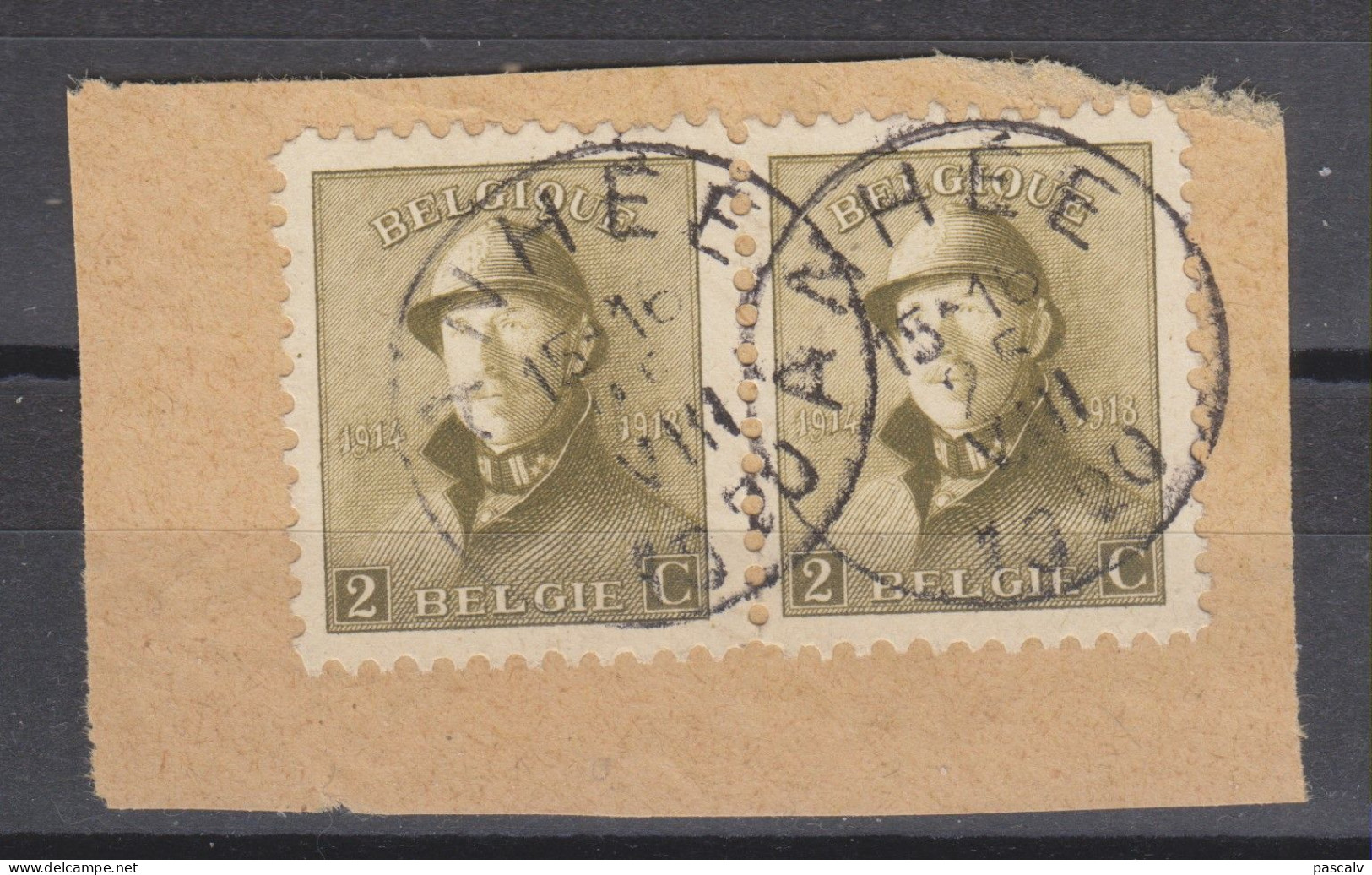 COB 166 En Paire Sur Fragment Oblitération Centrale ANHEE - 1919-1920  Re Con Casco