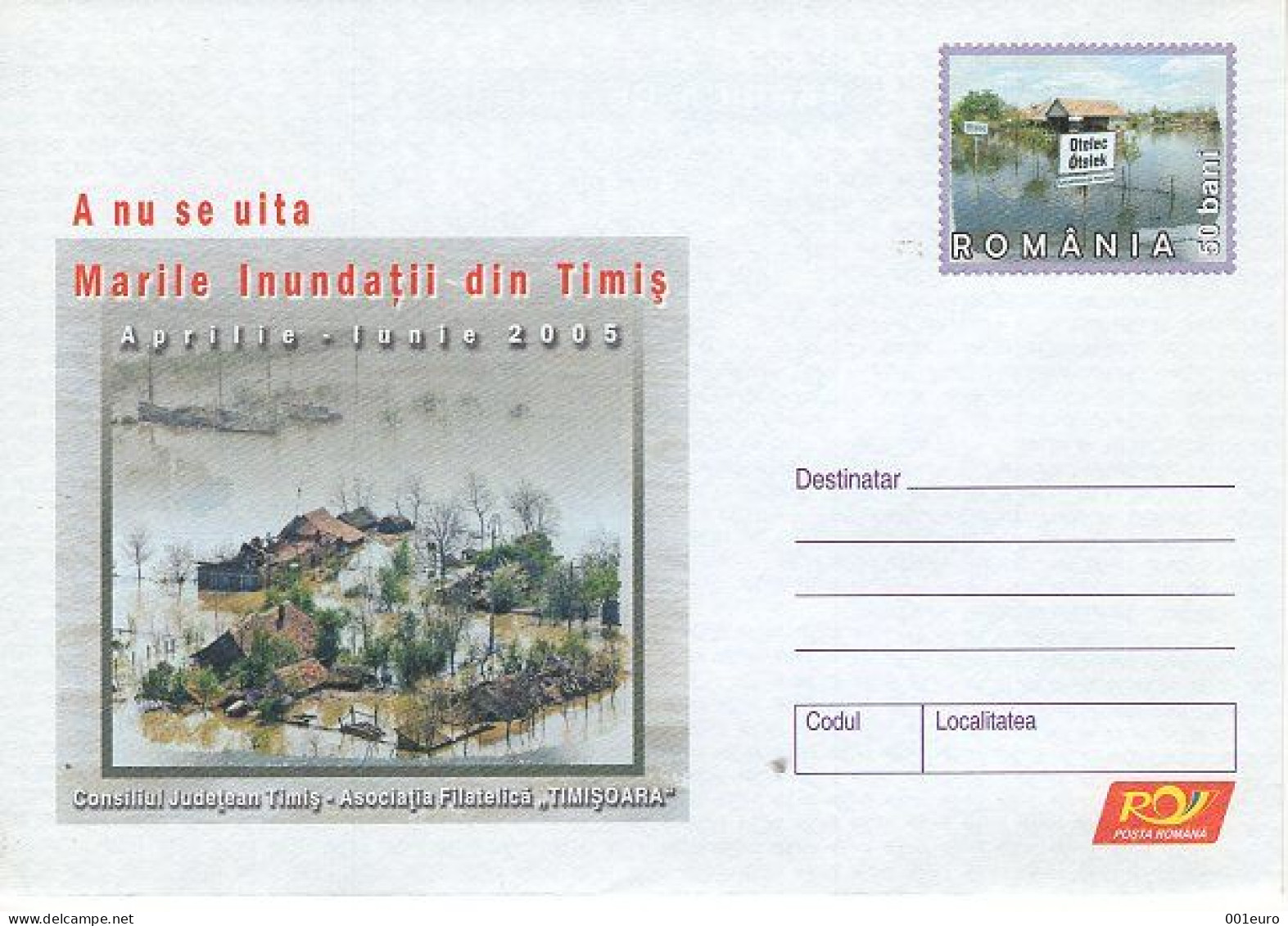 ROMANIA 074x2005: HELP FOR FLOODED AREAS, Unused Prepaid Postal Stationery Cover - Registered Shipping! - Enteros Postales