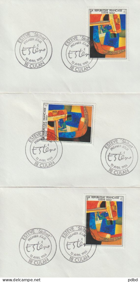 ENV 68 . 1er Jour . 18 . Culan . 3 Enveloppes Identiques . Estève Skibet . 12 04 1986 . TP N° 2413 . - Commemorative Postmarks