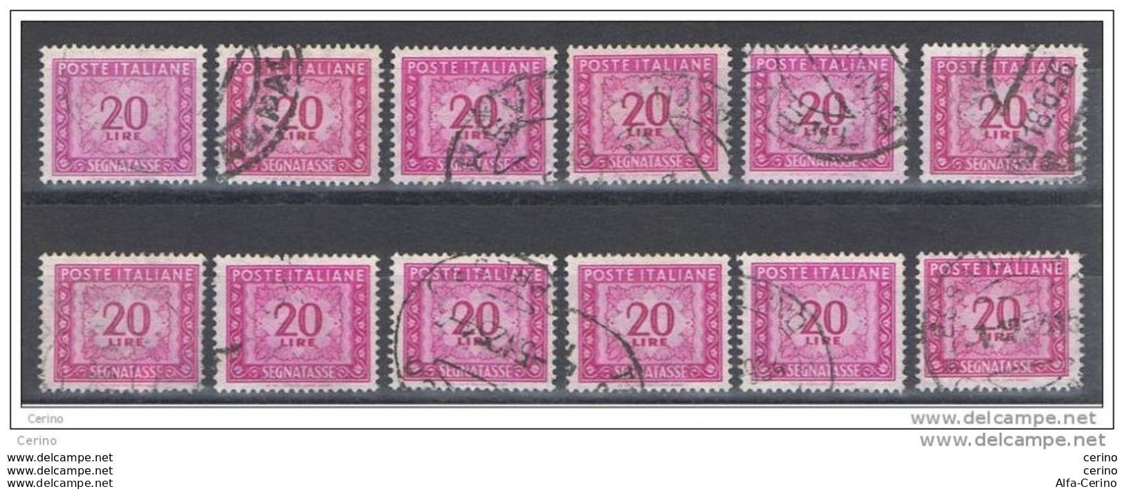 REPUBBLICA:  1947/54  TASSE  R. -  £. 20  LILLA  ROSA  US. -  RIPETUTO  12  VOLTE  -  SASS. 106 - Segnatasse