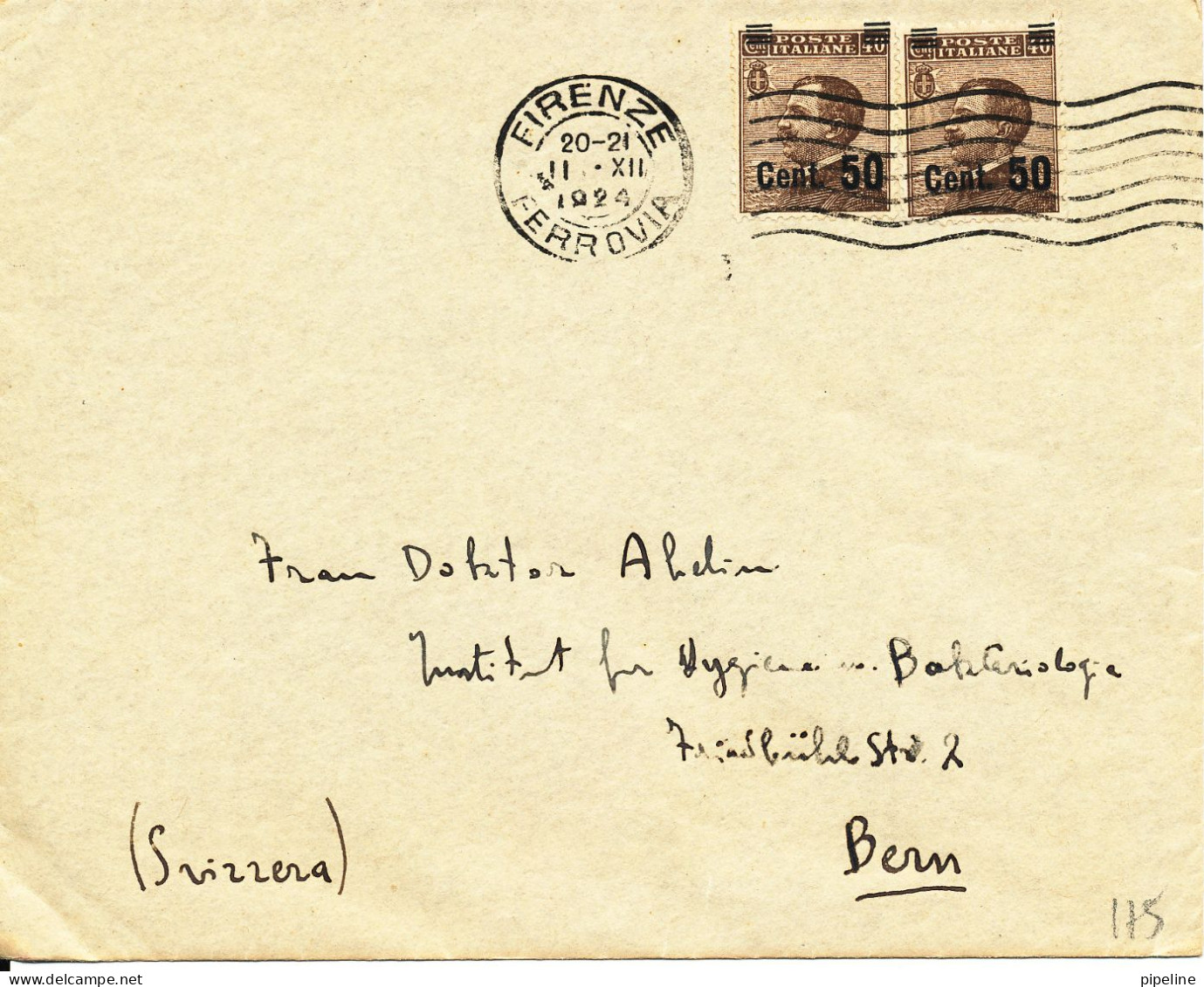 Italy Cover Sent To Switzerland Firenze 11-12-1924 - Marcophilia