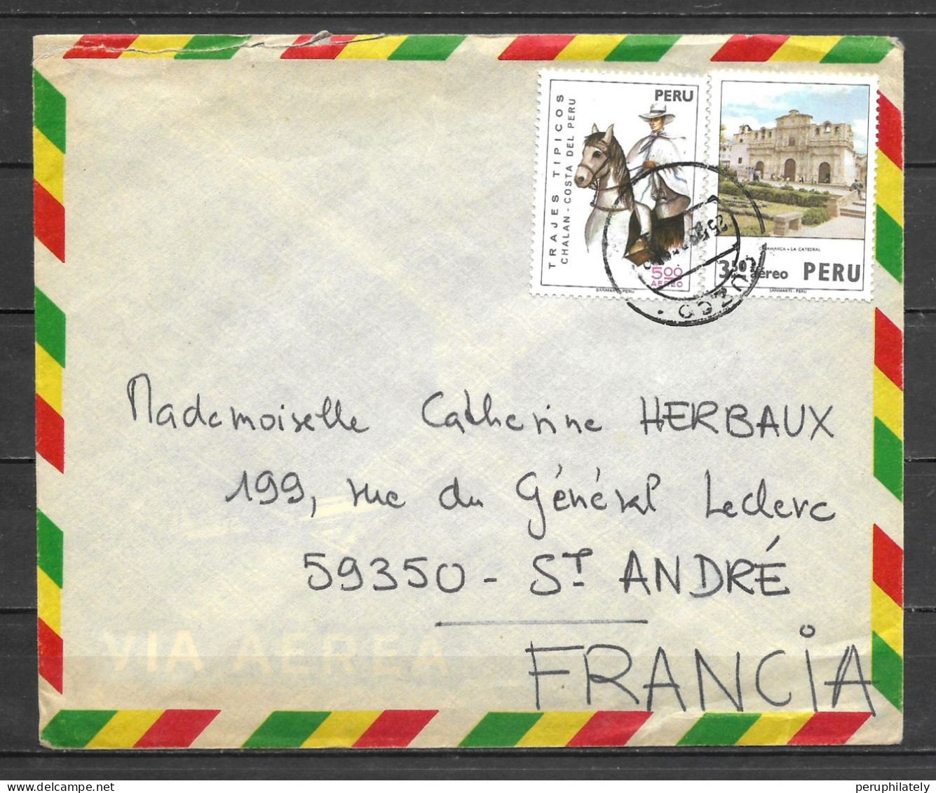 Peru Cover Rare Edge Colours , Cuzco Cancellation Sent To France - Perù