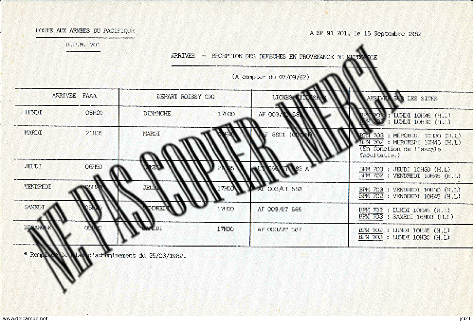 BPM 701 TAHITI - Polynésie Française -ARRIVÉE-RÉCEPTION DES DÉPÊCHES EN PROVENANCE DE METROPLOLE(1982)[COPIE]_T .Doc24 - Covers & Documents