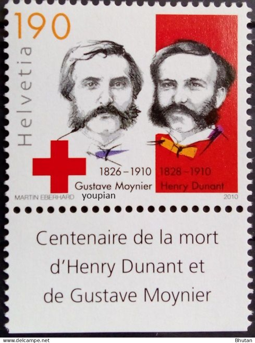 Switzerland 2010, 100th Death Anniversary Of Henri Dunant And Gustave Moynier, MNH Single Stamp - Nuevos