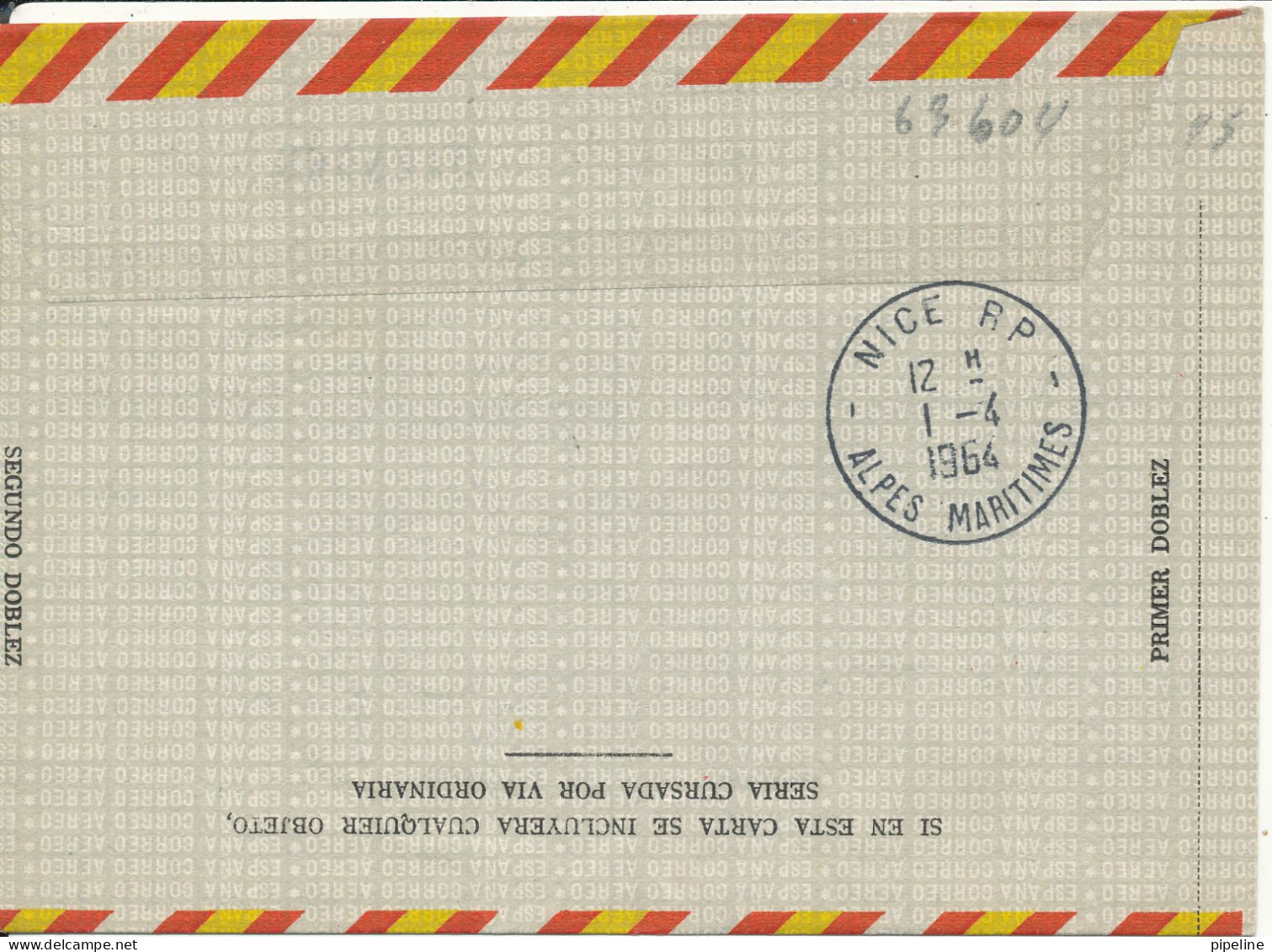 Spain Aerogramme First Flight Lufthansa Caravelle Mallorca - Nice Sent To France Avion Palma De Mallorca 1-4-1964 - Briefe U. Dokumente